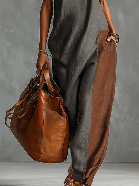 🔥Summer Arrivals🌟Fashionable Color-blocked Linen-cotton Maxi Dress