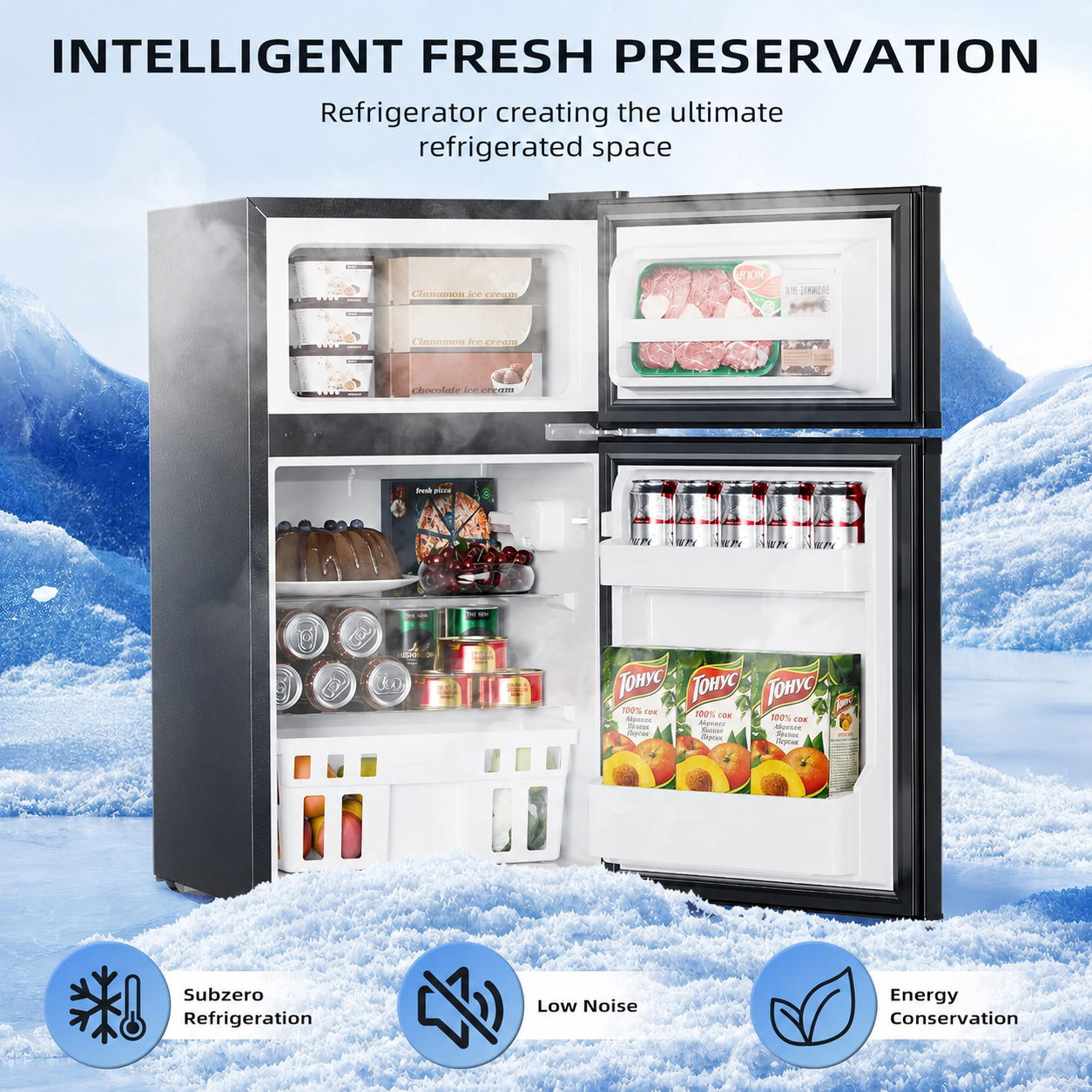 🔥Clearance Sale🔥3.2 Cu.Ft Compact Refrigerator with Freezer – Space-Saving Cooling for Drinks, Food & Snacks