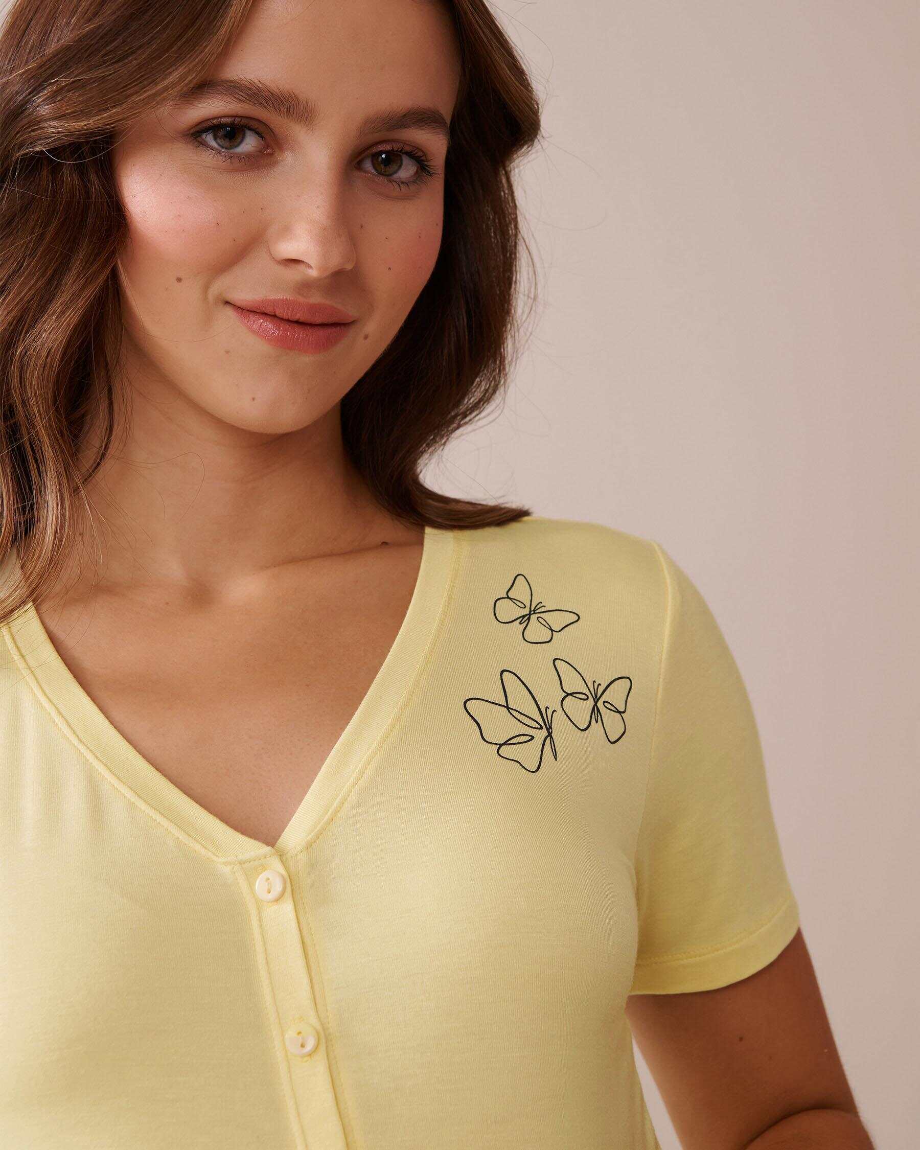 Butterfly Print Soft Jersey Crop T-shirt