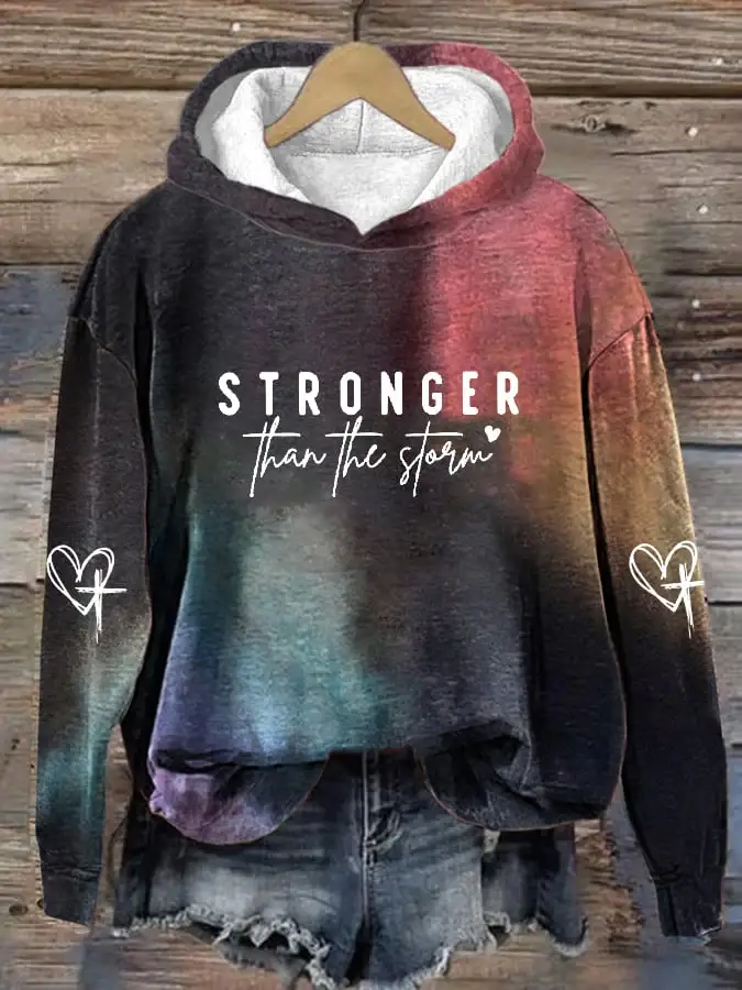 Women's Stronger Than The Storm Print Casual Long Sleeve Hoodie