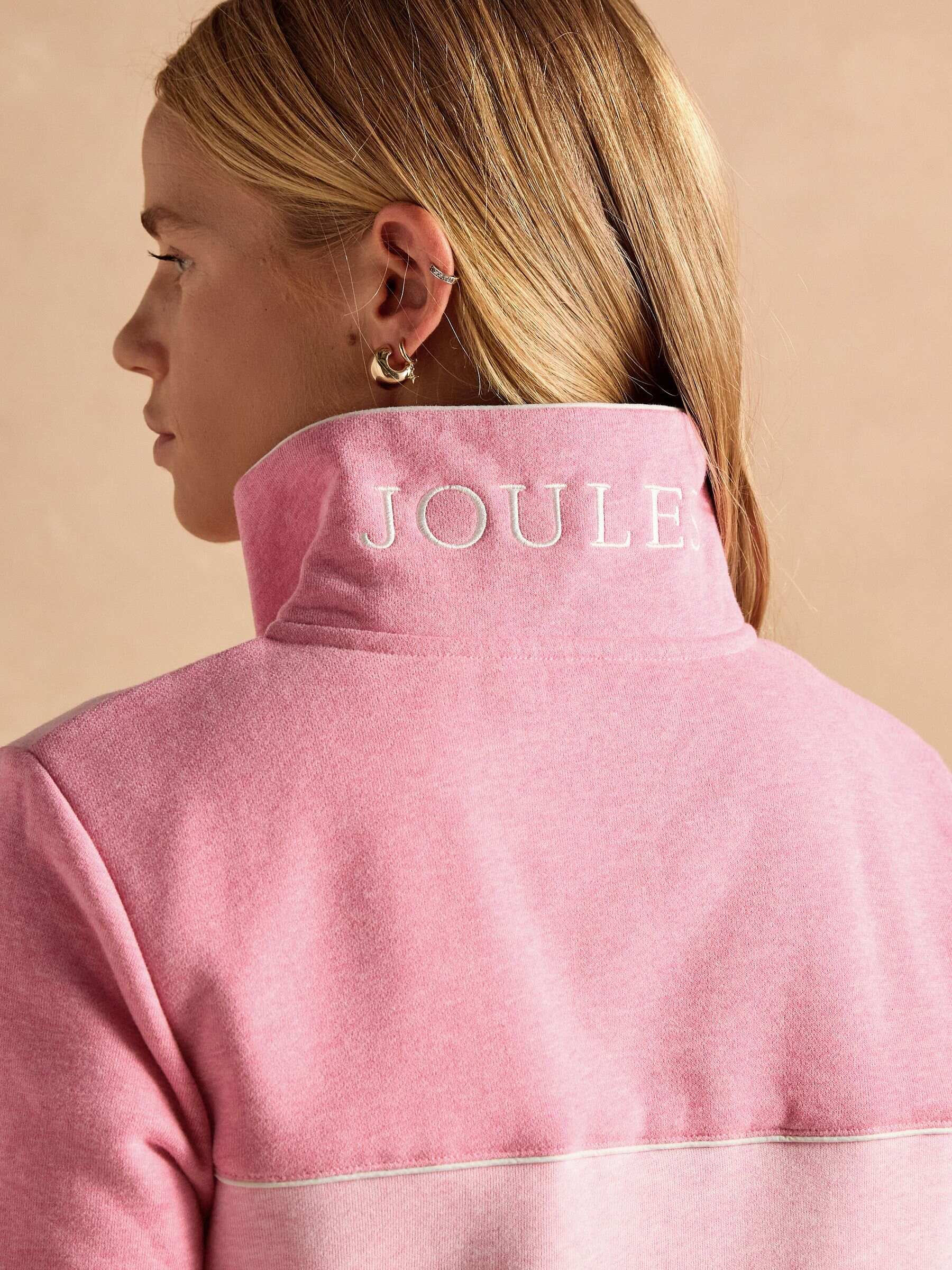 Burnham Pink Cotton Funnel Neck Quarter Zip Sweatshirt