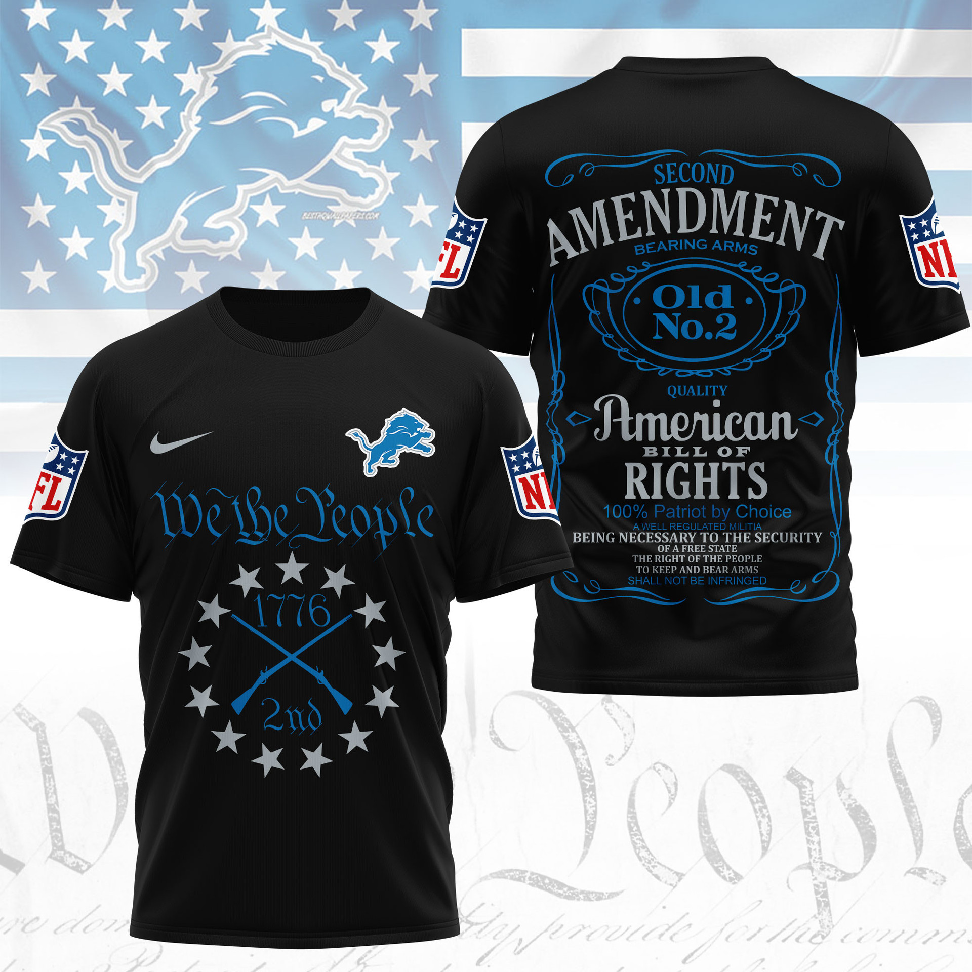 Detroit Lions | Premium NFL Second Amendment 3D Shirt TD