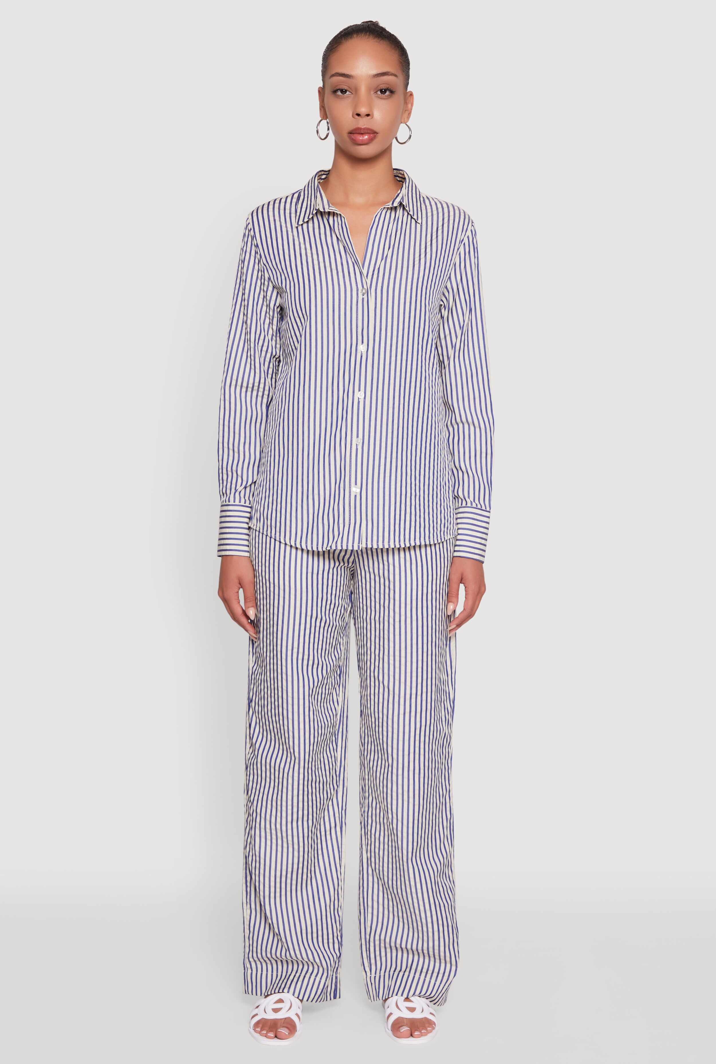 Striped Button Front Long Sleeve Shirt