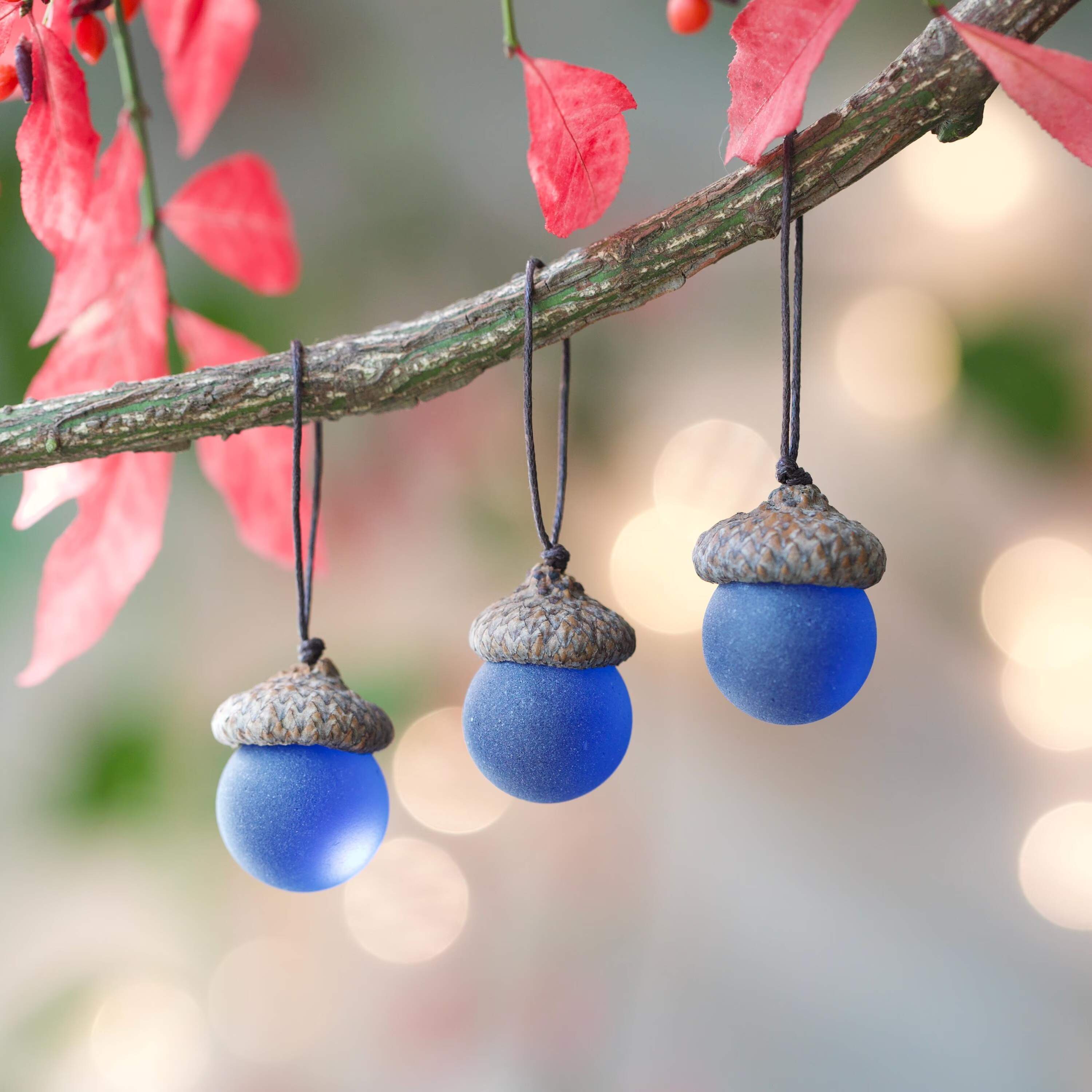 Handmade Sea Glass Acorns: NATURAL Cap Decorative Ornaments