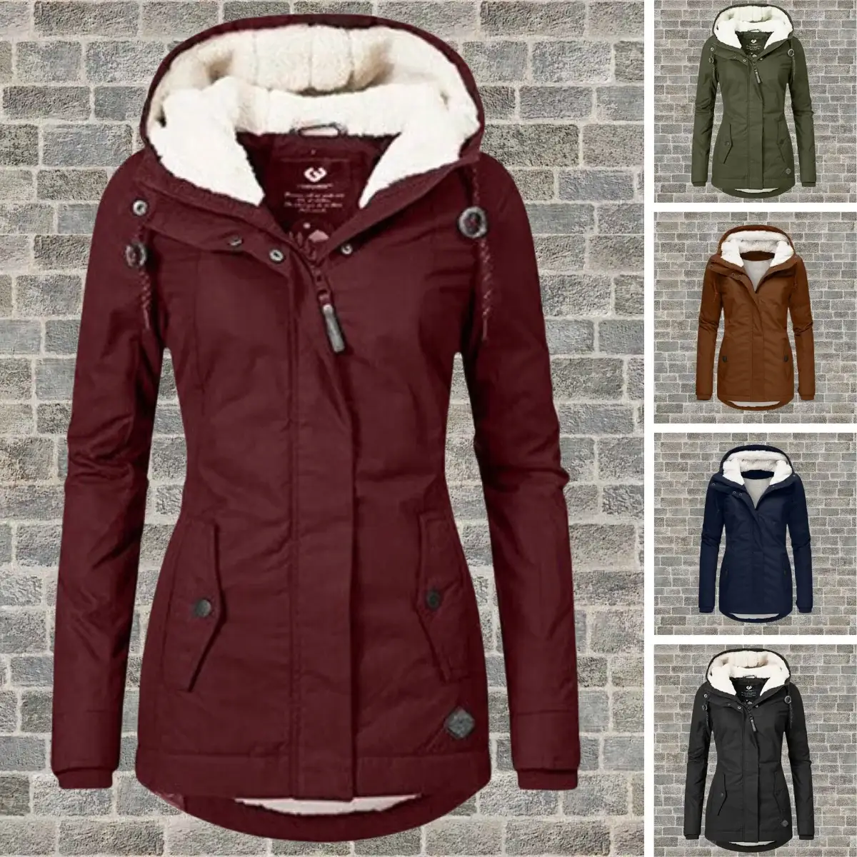 Navy Blue Women's Thermal Hooded Parka - Fleece-Lined, Waterproof, Slim Fit