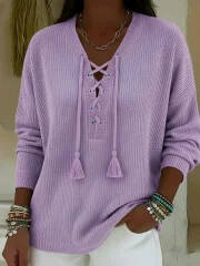 🔥Summer Arrivals🌟Boho Style Casual V-neck Drawstring Tassel Pullover