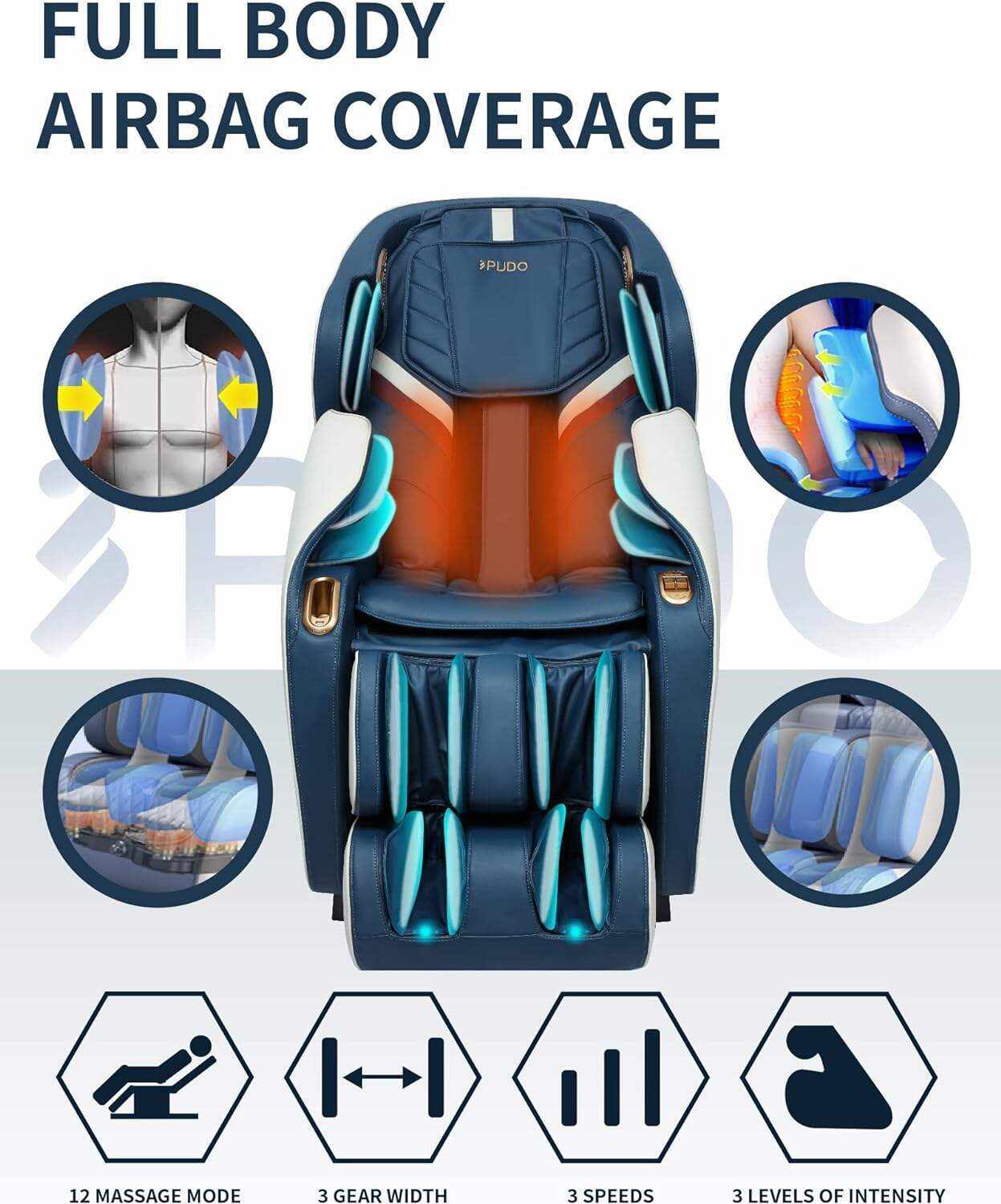 PUDO 2023 4D Massage Chair Full Body | Zero Gravity Shiatsu Massage Chairs Recliner with AI Voice with Heated SL Track Bluetooth Speaker Airbag Yoga Stretch, Foot Roller Auto Legrest (Beige)