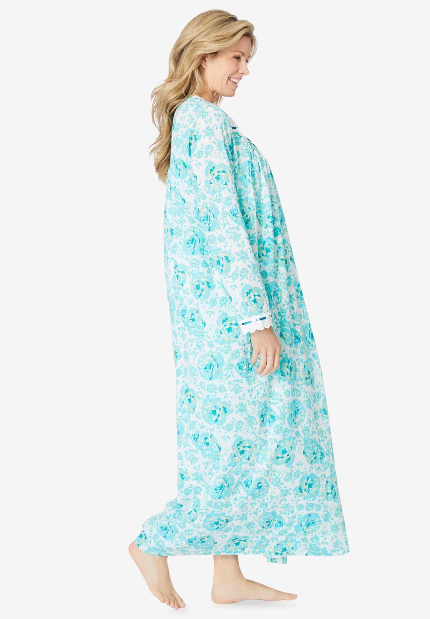 Long 2-Piece Cabbage-Rose Peignoir Set