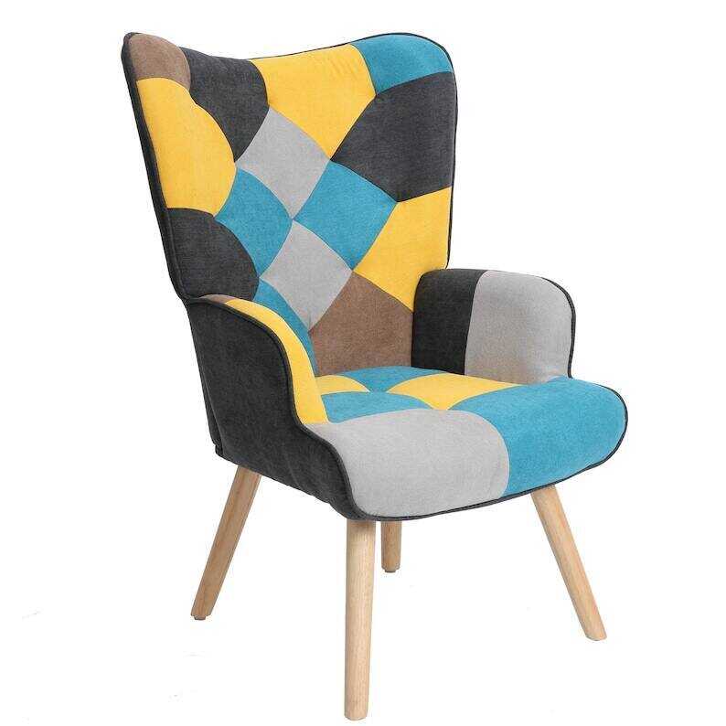 Aurelio Accent Chair with Ottoman, Living Room Chair and Ottoman Set, Comfy Side Armchair for Bedroom, Creative Splicing Cloth Surface