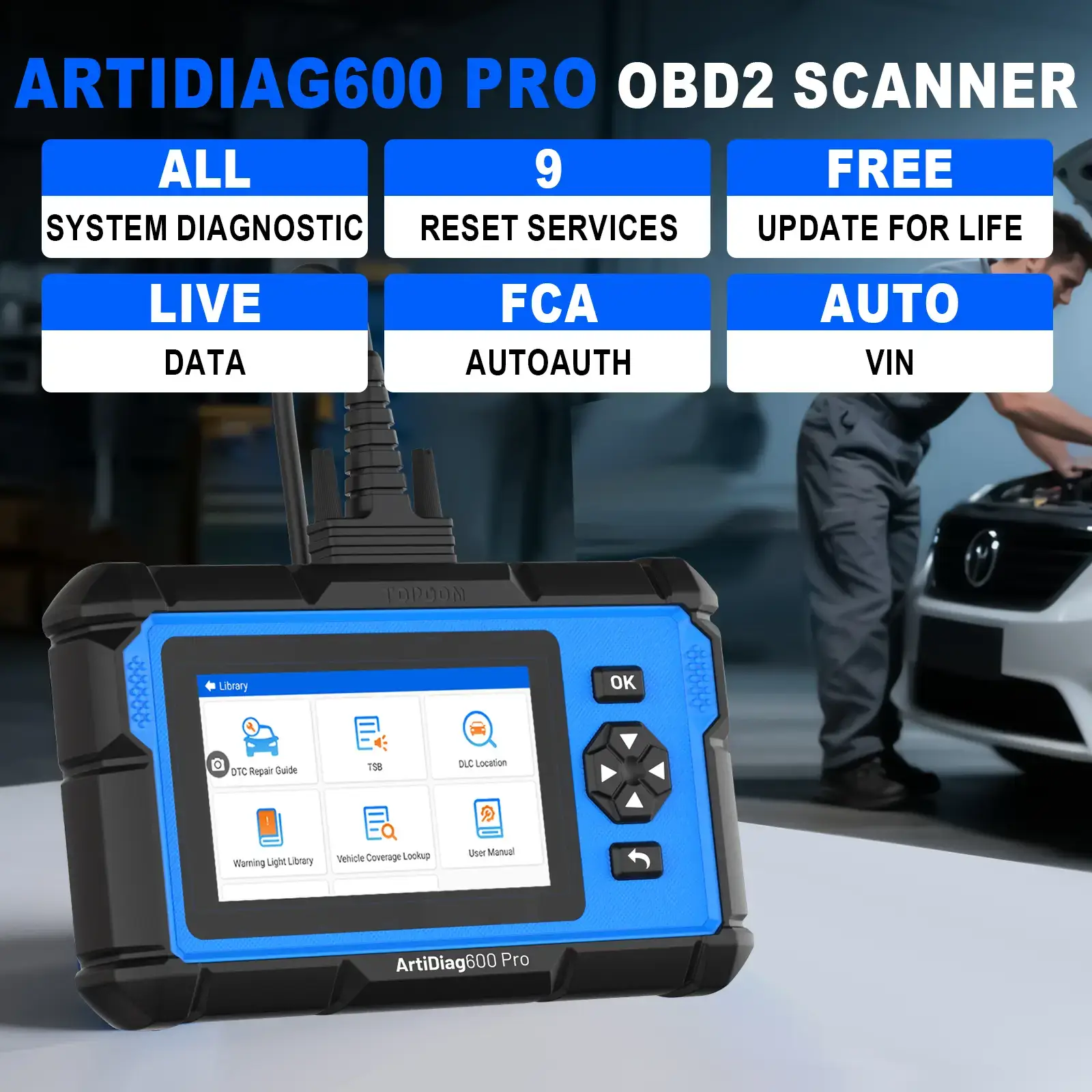 2026 600Pro full-system diagnostic scan tool, equipped with 9 maintenance functions, supports Android and iOS systems, upgraded version of AD600S/AD500, lifetime free upgrades