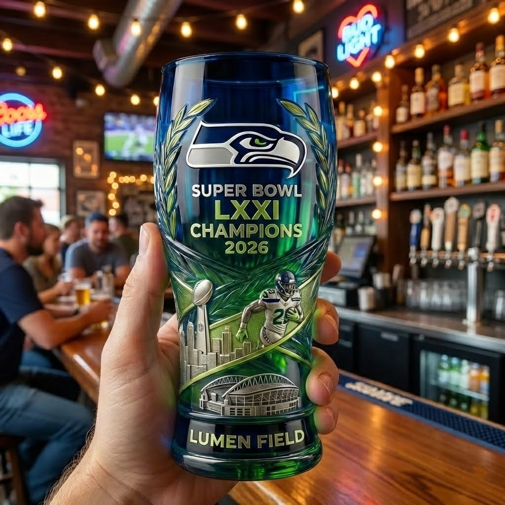 Seattle Seahawks Super Bowl LX Champions Commemorative Beer Glass