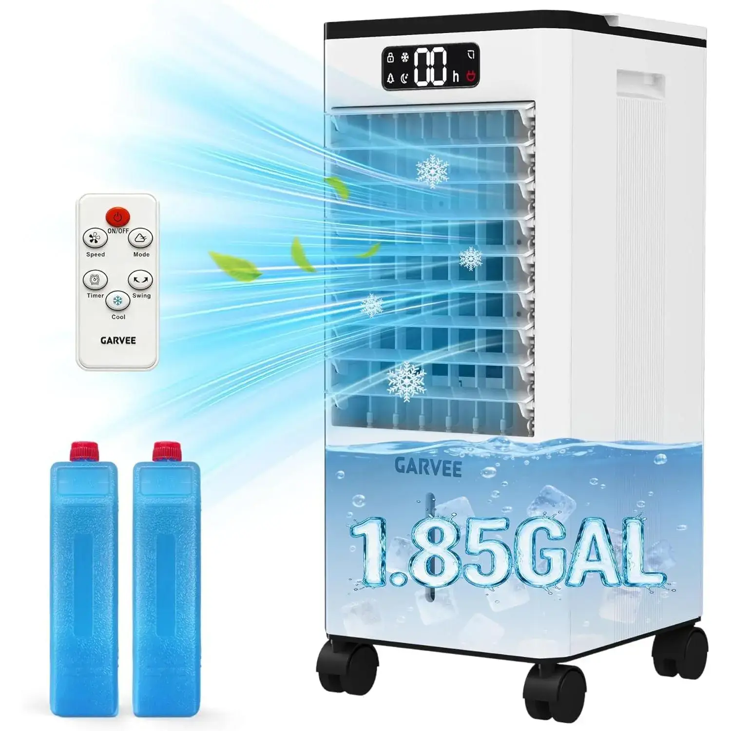 Portable Evaporative Air Cooler and Fan, 7L Capacity with Touch Display and Remote Control, Features 3 Speeds, 3 Modes, LED Display for Efficient Cooling