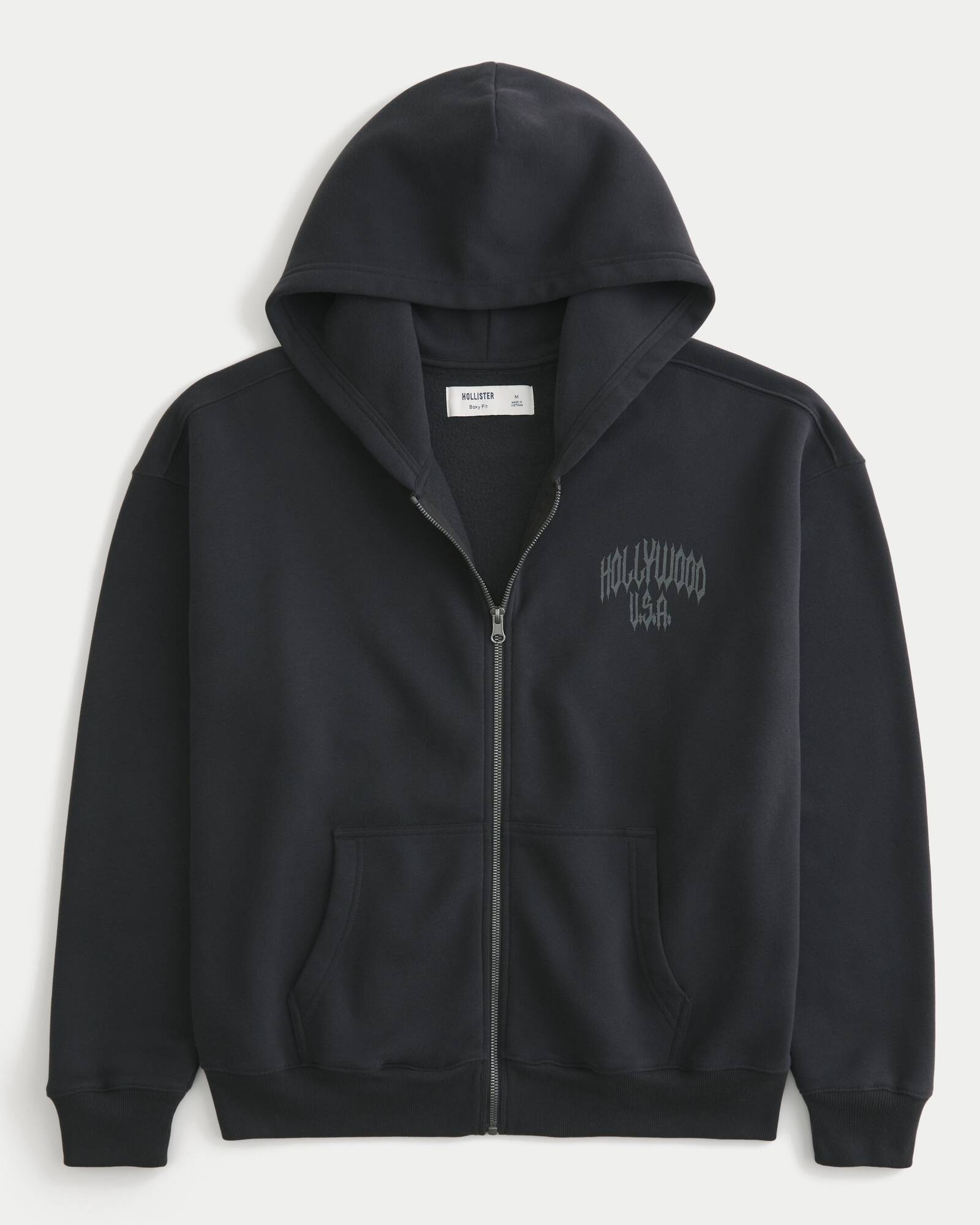 Boxy Flame Graphic Zip-Up Hoodie