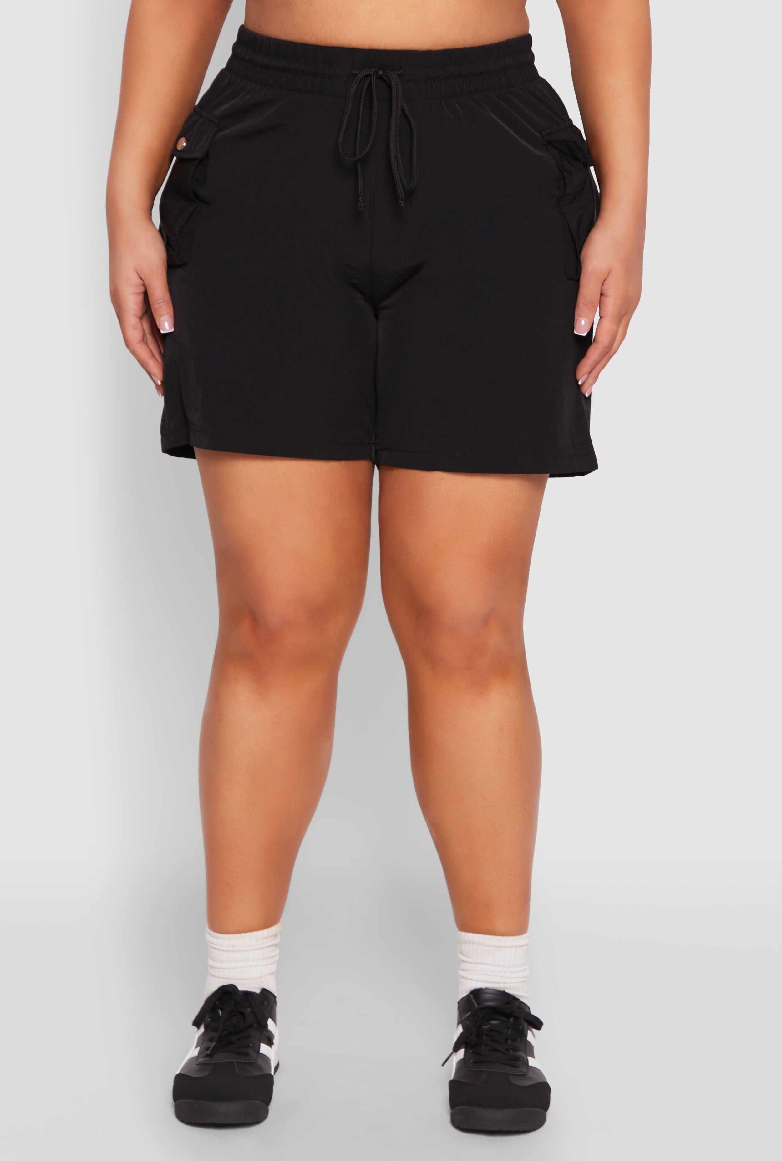 Plus Size Nylon Drawstring Cargo Shorts