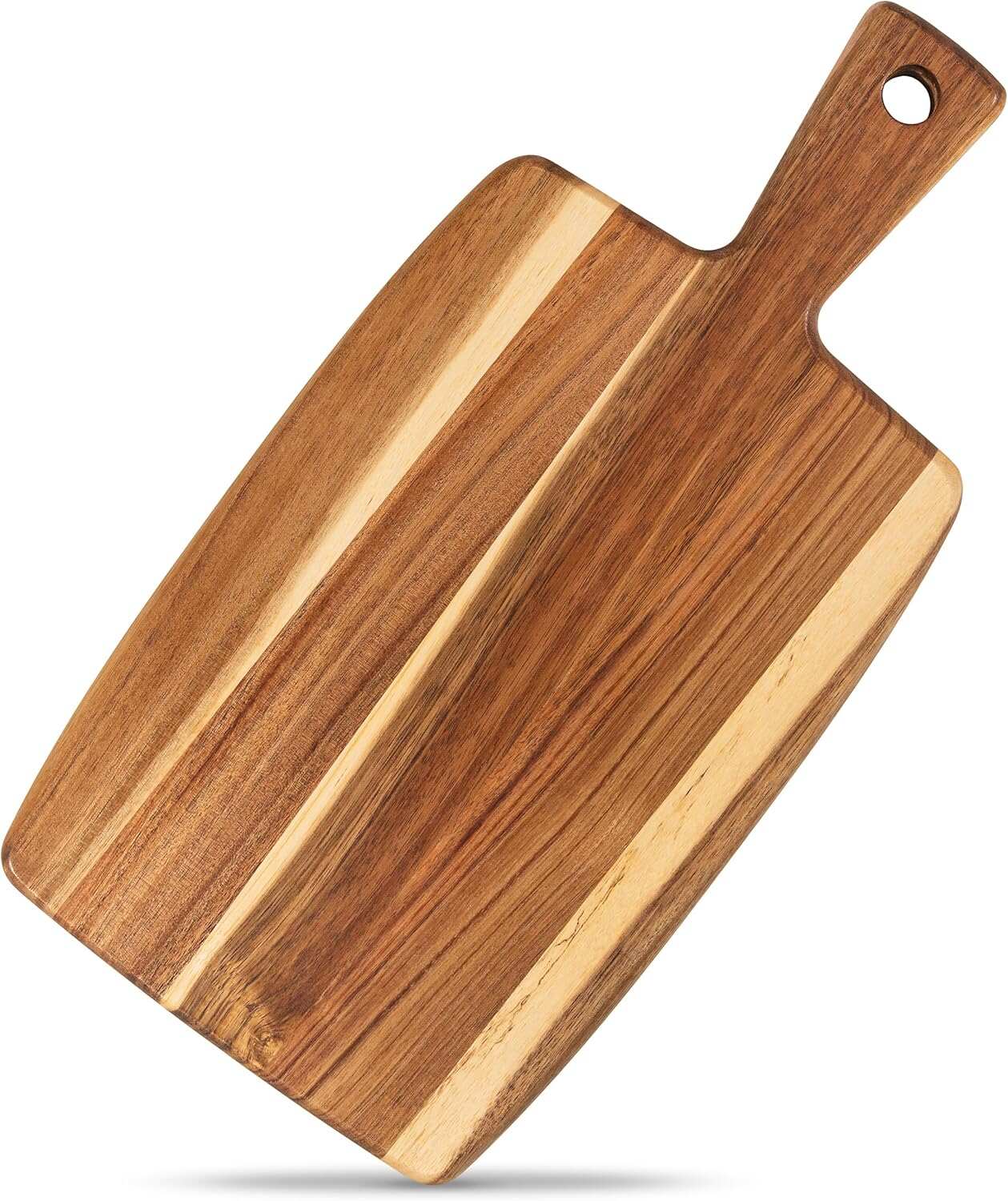 Acacia Wood Cutting Board and Chopping Board with Handle for Meat, Cheese Board, Vegetables, Bread, and Charcuterie - Decorative Wooden Serving Board for Kitchen and Dining Room, Large 17