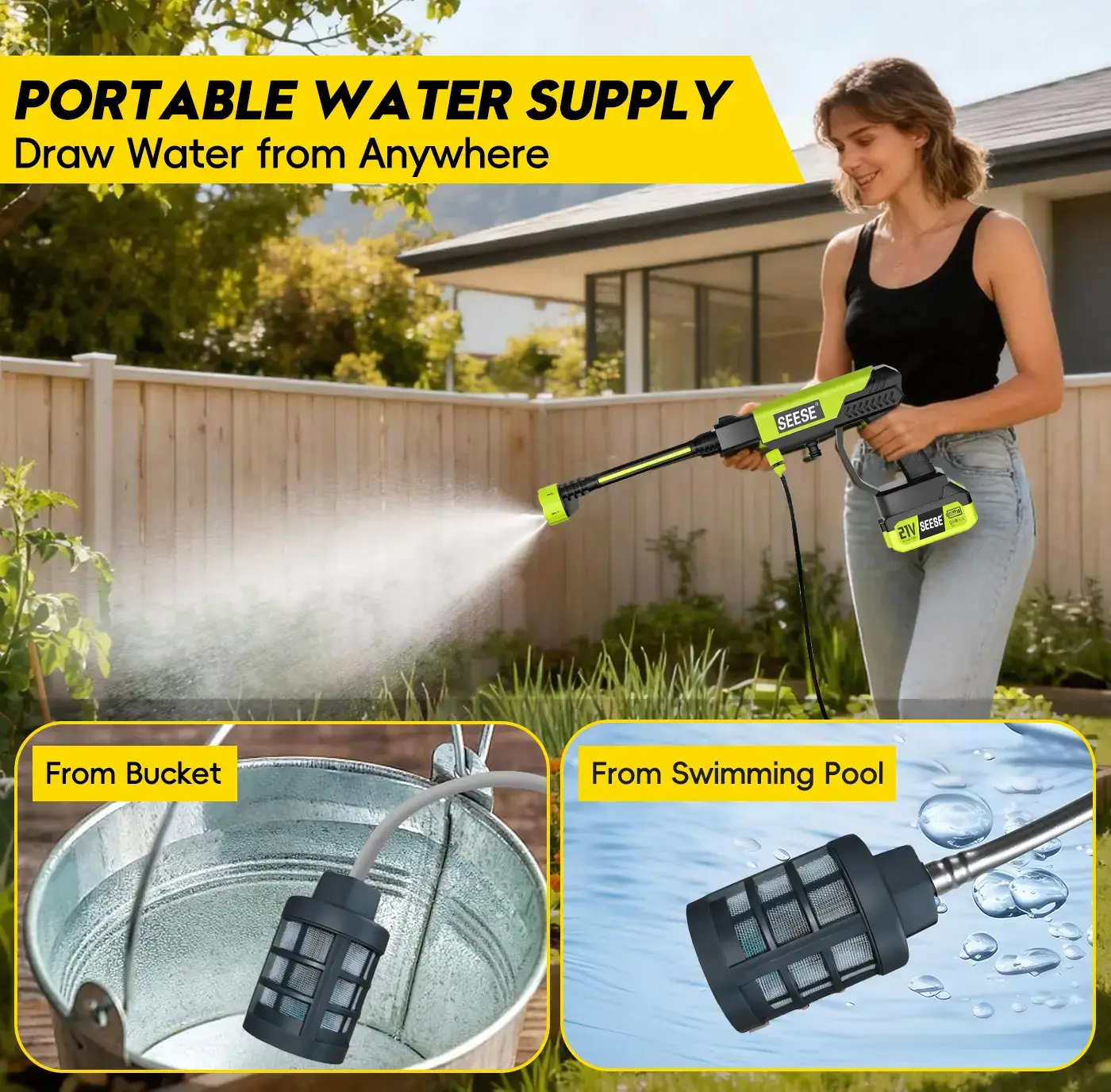 SEESE Cordless Pressure Washer and Single Port Charger Base, Bottle Portable Washer for Car,Home Cleaning & Garden Watering