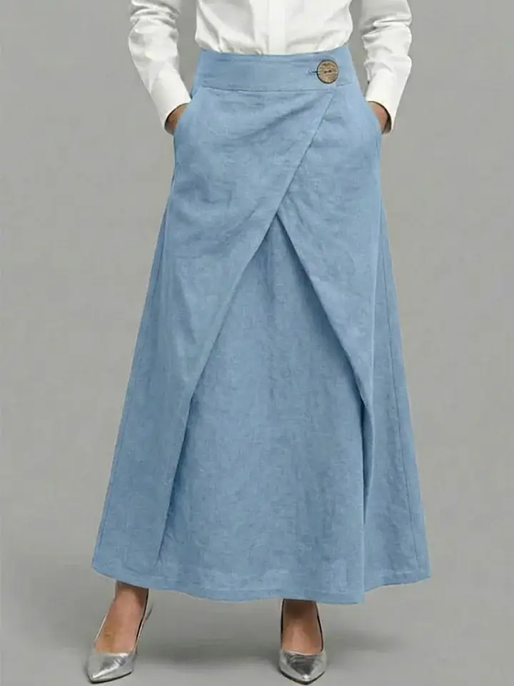 🔥Summer Arrivals🌟Women's Elastic Waist Casual Loose Cotton And Linen Midi Skirt