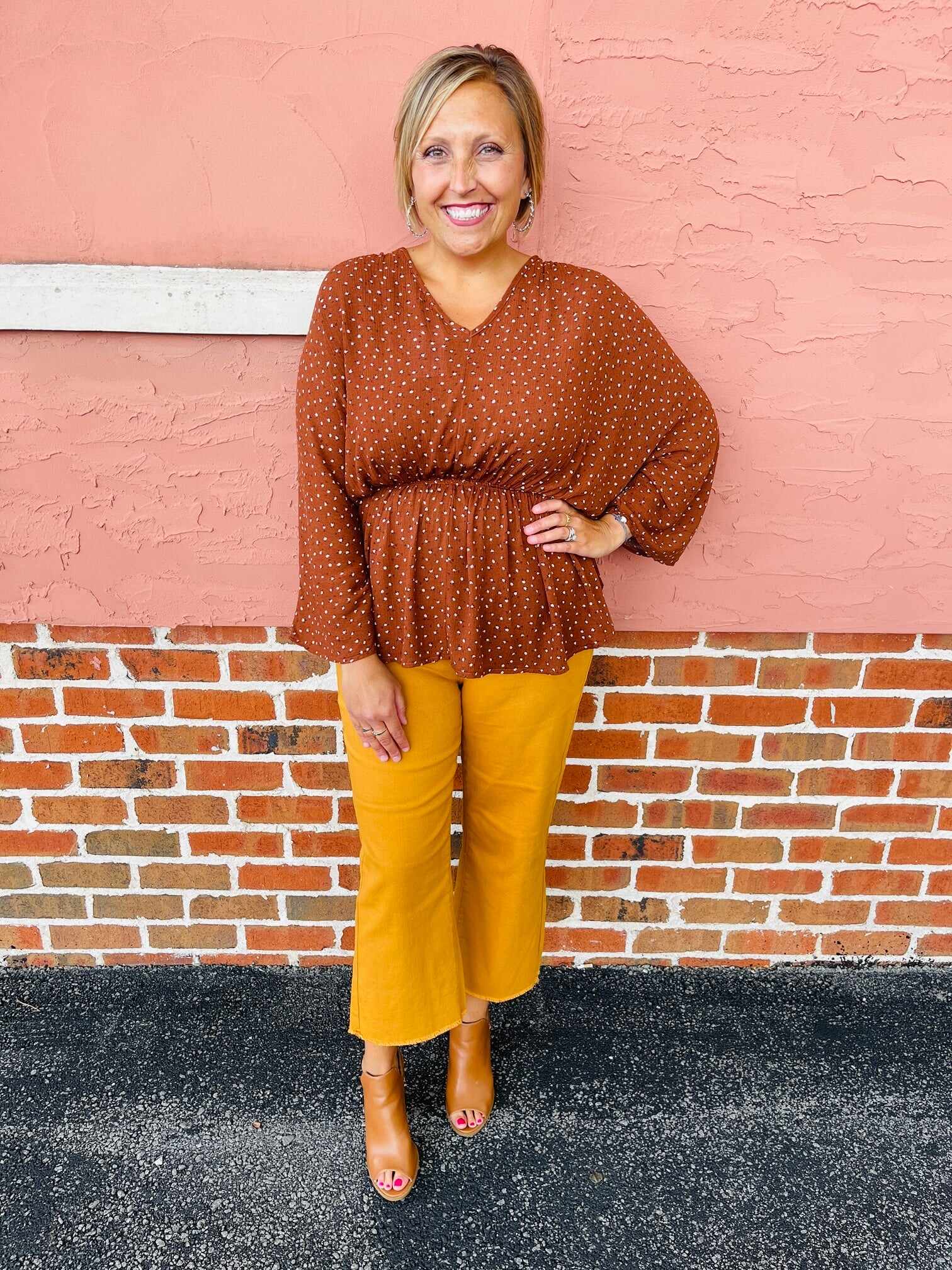 Plus/Reg Far And Wide Leg Mustard Jeans