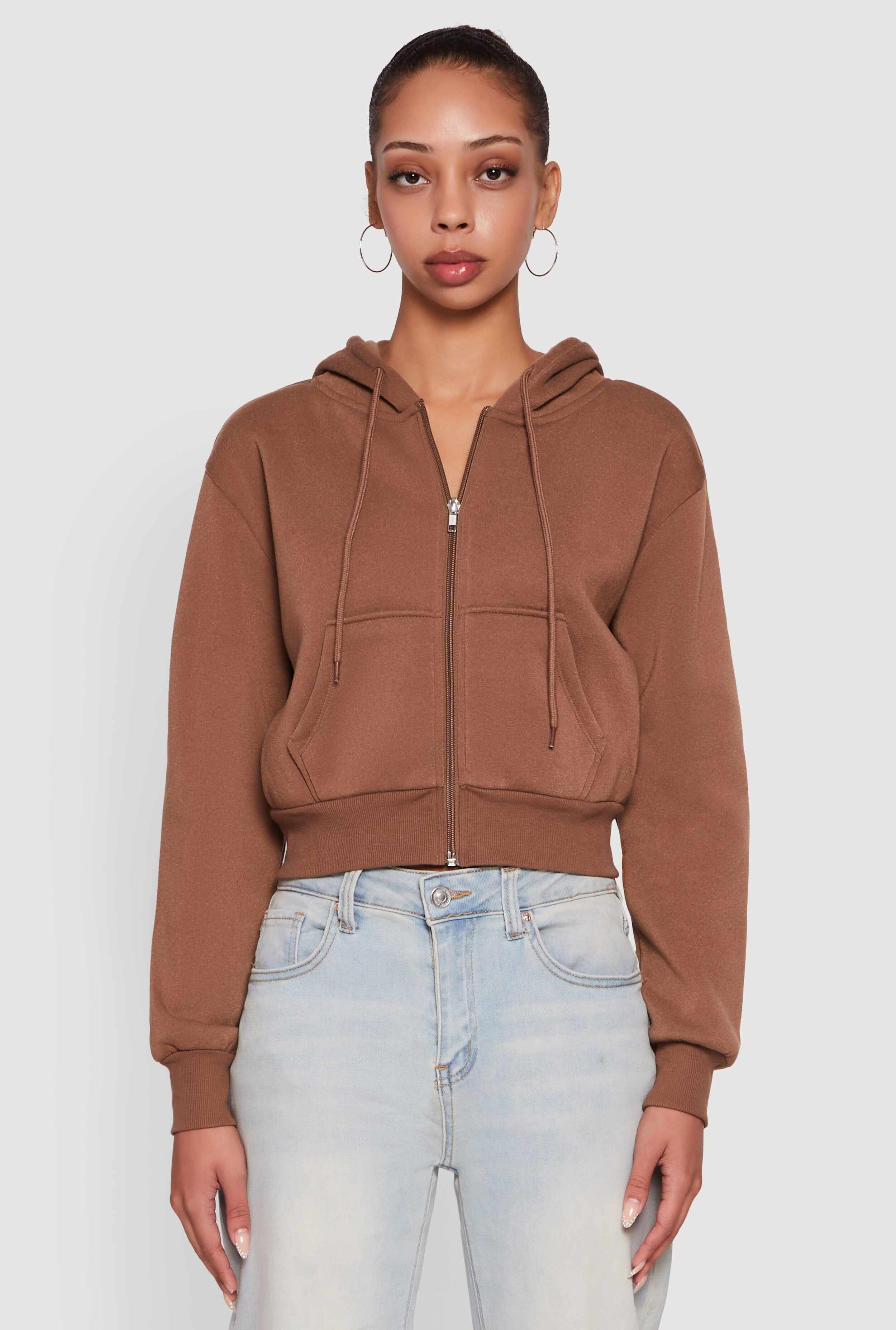 Long Sleeve Fleece Zip Front Hoodie