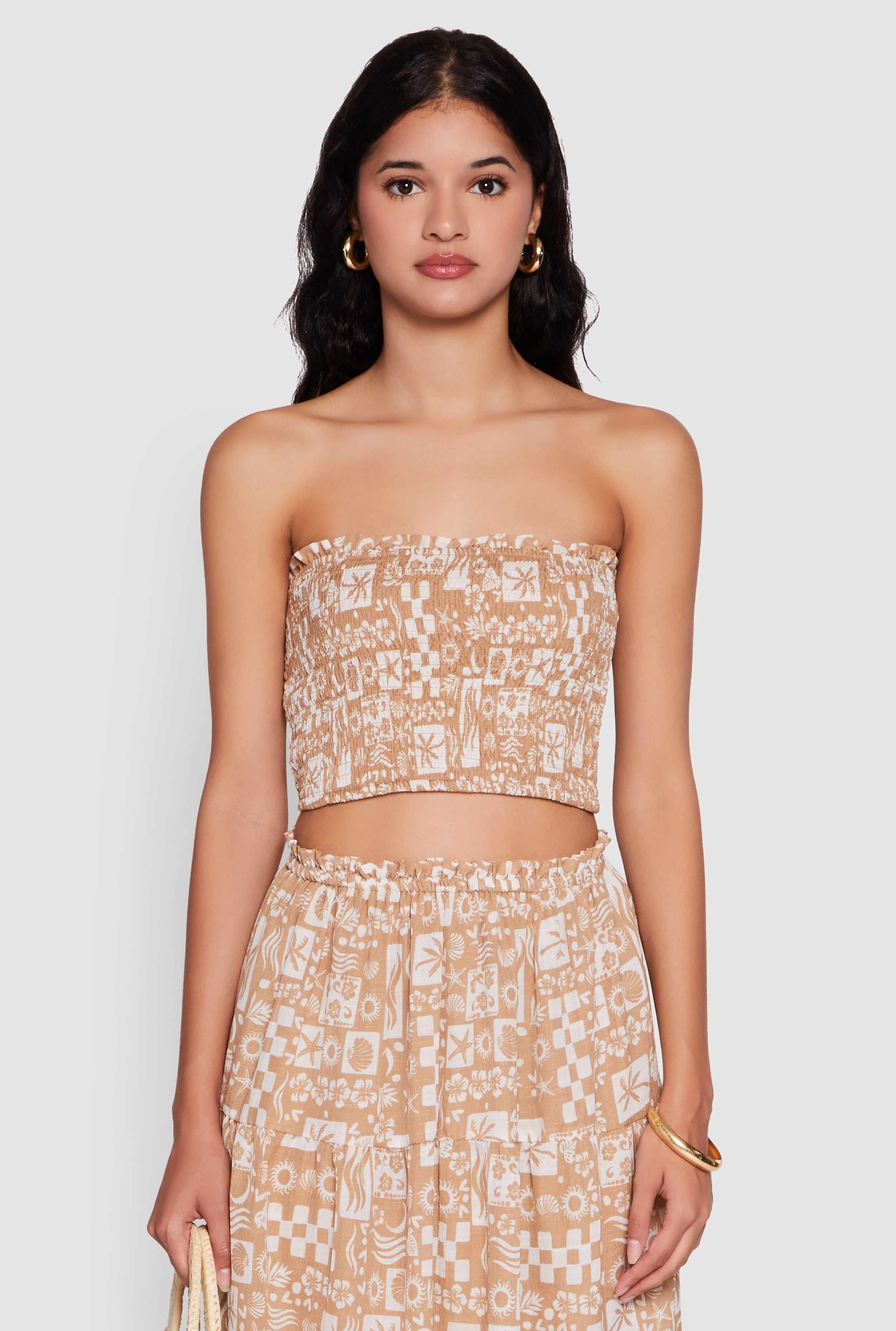 Tropical Print Smocked Tube Top