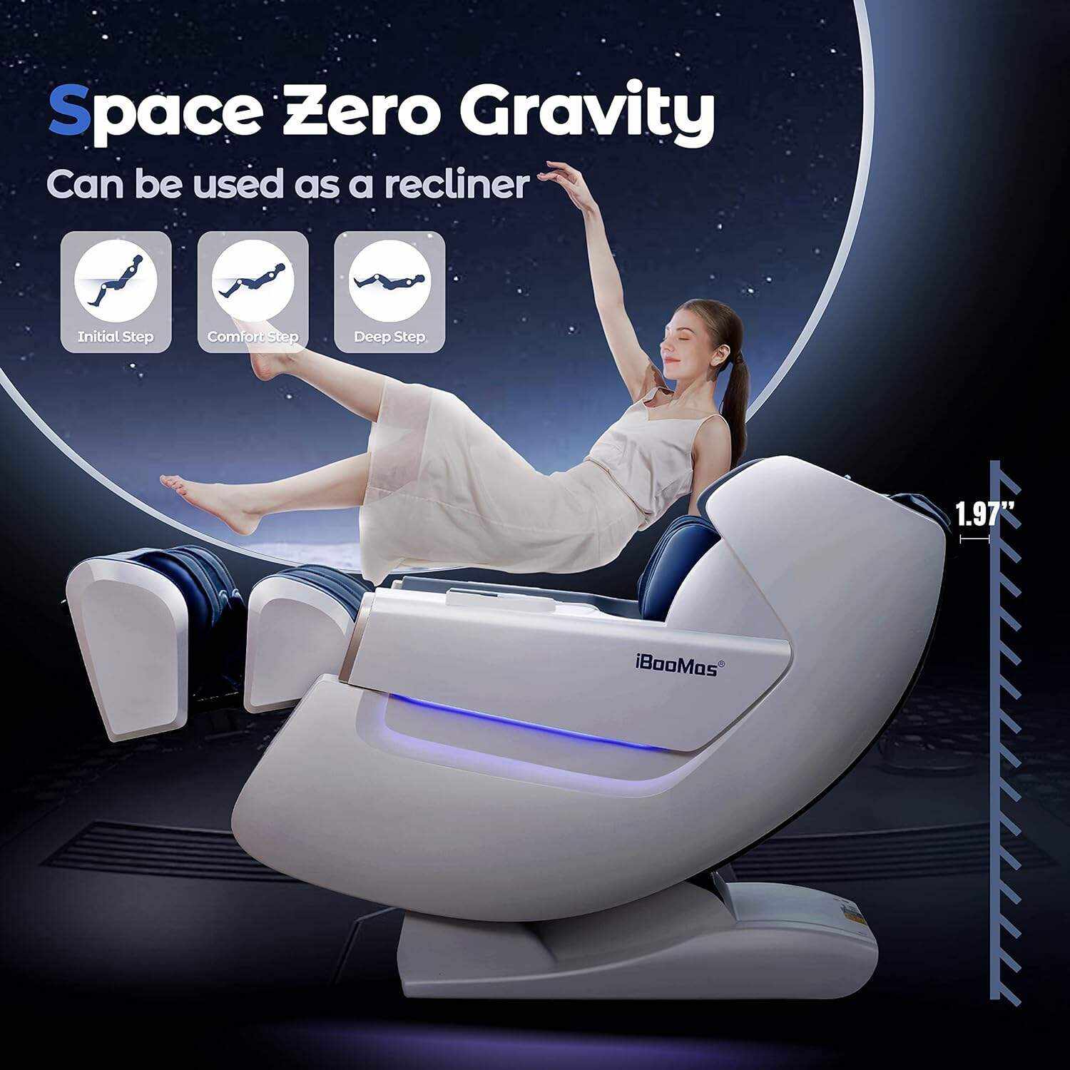 iBooMas Zero Gravity Massage Chair,2023 Massage Chair Full Body Ozone with Back and Calf Heating,Auto Leg Extension,APP Control,SL Track,Thai Stretch,Foot Rollers,Airbags,Bluetooth,R8606(Blue)