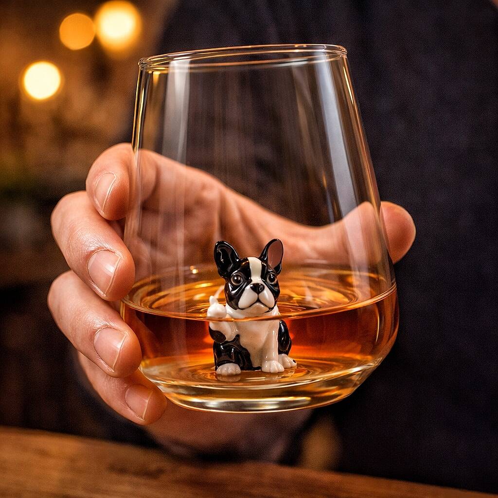 Middle Finger French Bulldog Figurine Glass Cup