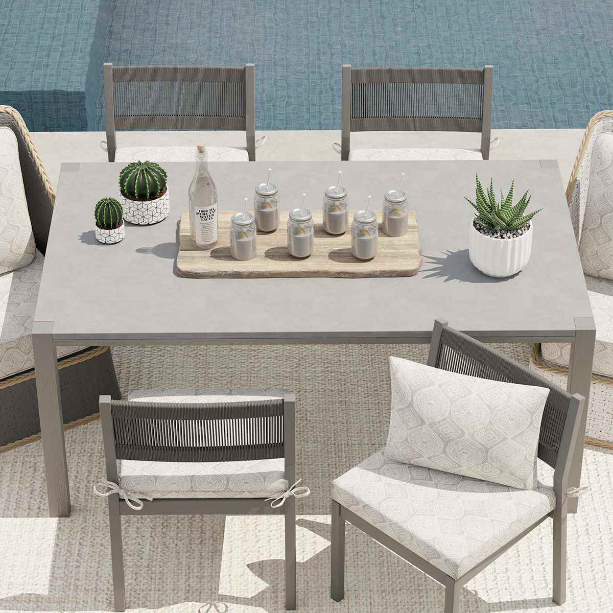 Grey Patna Geo Outdoor Square Seat Cushion