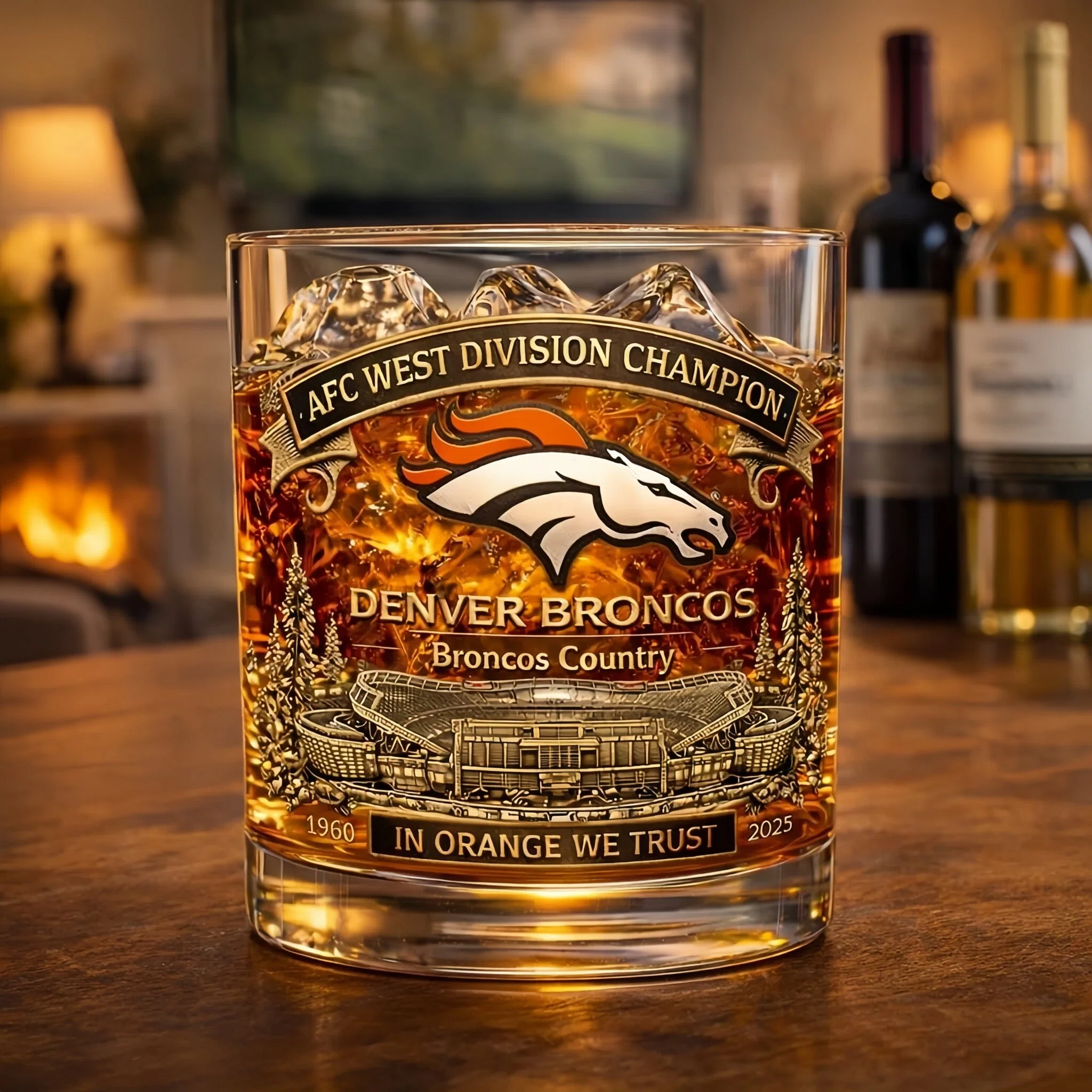Broncos 2025AFC West Division Championship wine glass