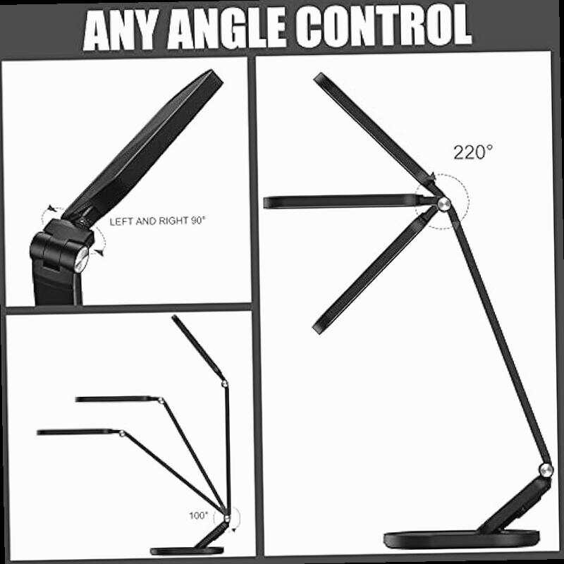 LED Desk Lamp Eye Caring Table Lamps Natural Light Protects Eyes Dimmable Office Lamp with 5 Color Modes USB Charging Port Touch Control and Memory Function 10W Reading Lamp Black