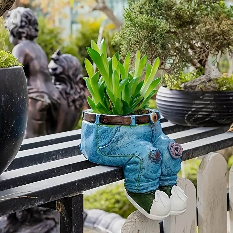 1pc Creative Jeans Shaped Planter, Garden Resin Vintage Figurine Planter, Vase Flower Pot Container Home Lawn Yard Patio Outdoor Decoration