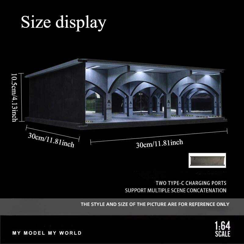 1:64 Scale Premium Parking Garage Diorama Display Case with LED Lighting – High-Transparency Dust-Proof Showcase for Diecast Cars