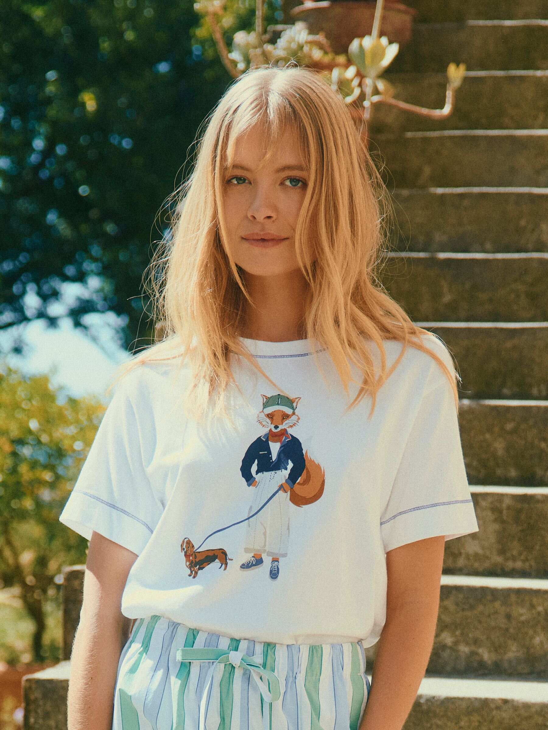 White Jonty Fox Graphic Cotton Short Sleeve T-Shirt