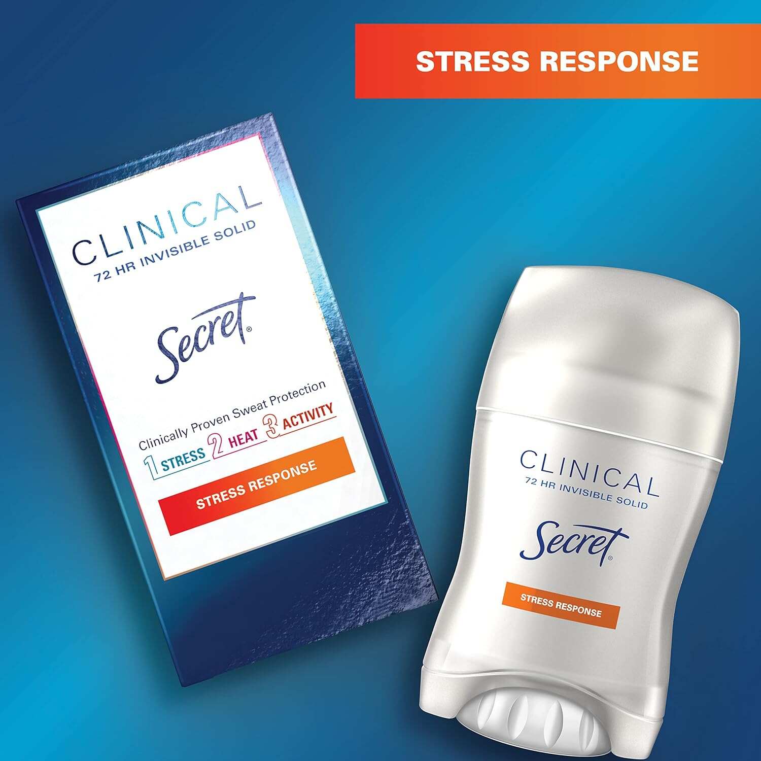 Secret Clinical Strength Antiperspirant and Deodorant Women, Soft Solid Stress Response, 72 Hr Sweat Protection, 1.6 oz (Pack of 3)