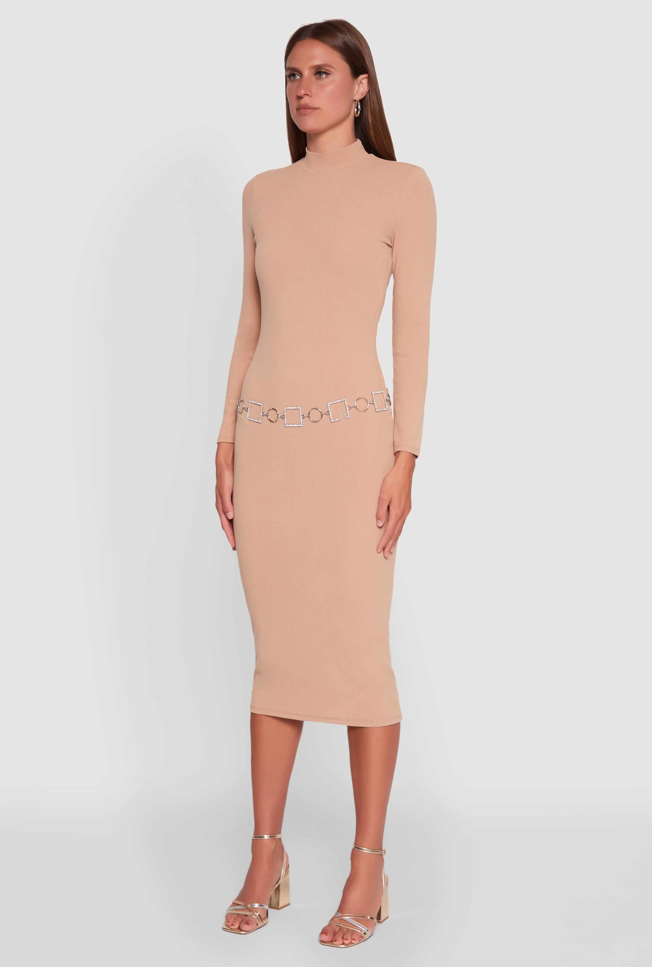 Long Sleeve Mock Neck Midi Dress