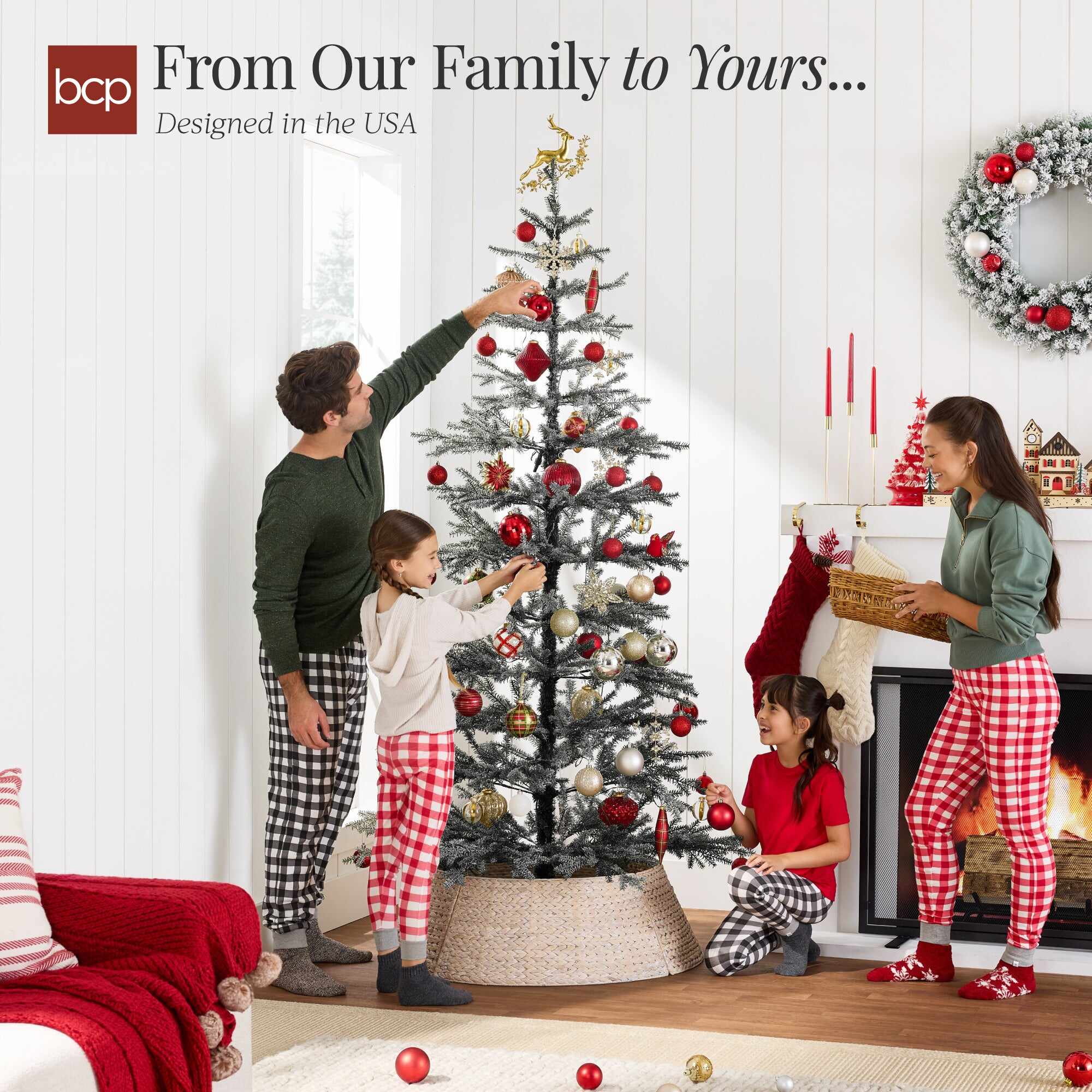 Black Pre-Lit Sparse Flocked Christmas Tree w/ 2-in-1 LEDs, Cordless Connection