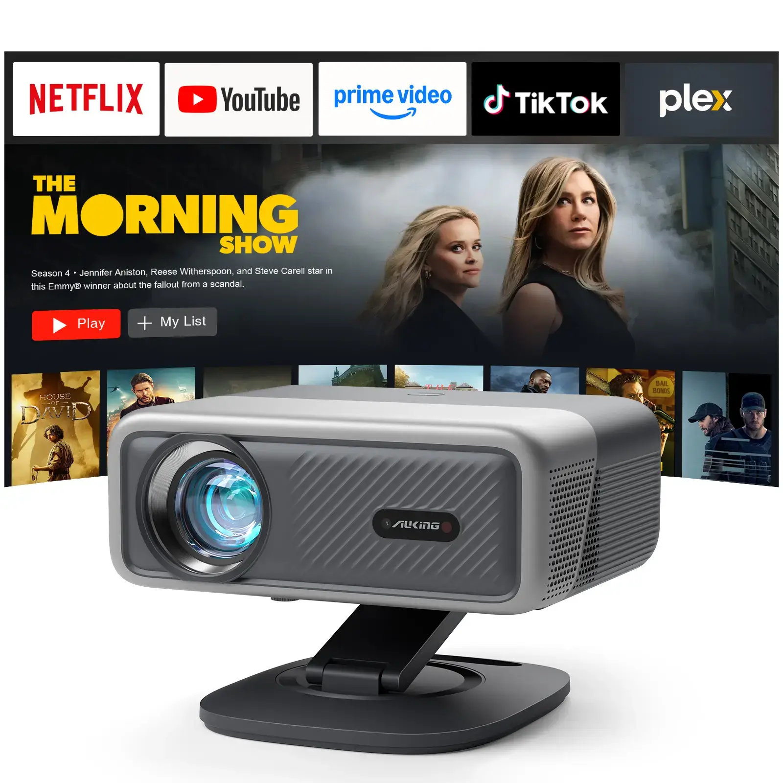 800 ANSI Lumen Portable Projector 1080P 4K Support Netflix Certified Outdoor Movie Projector with Auto Focus Keystone 3D Dolby Audio WiFi 6 Bluetooth 5.0 50% Zoom HDMI USB-C