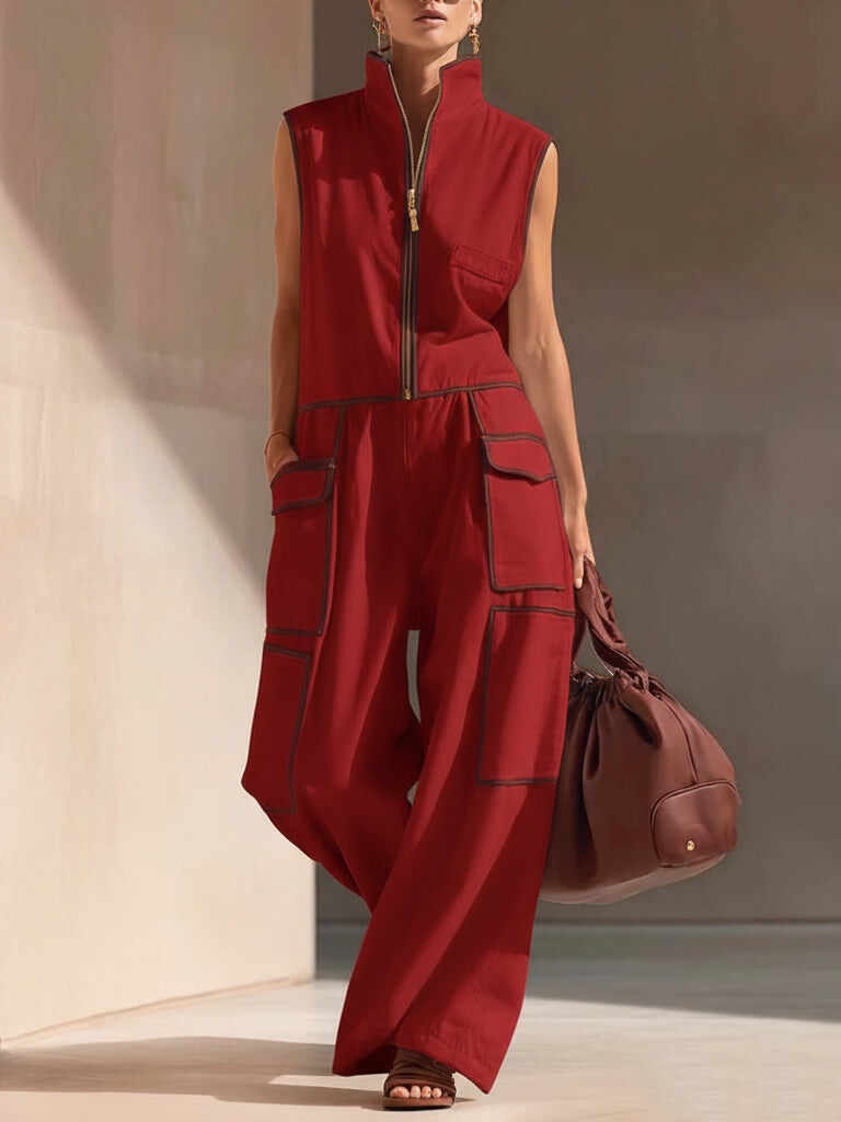 🔥Summer Arrivals🌟Casual Loose-fitting Color-blocked Workwear Jumpsuit