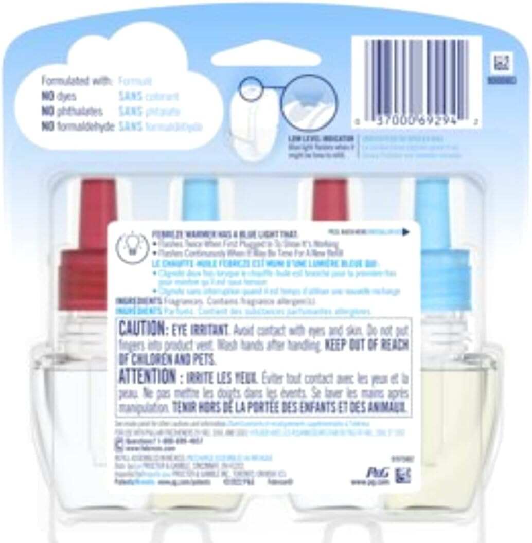 Febreze Odor-Fighting Fade Defy PLUG Air Freshener, Mountain, Ocean, Amber, (3) .87 fl. oz. Oil Refills