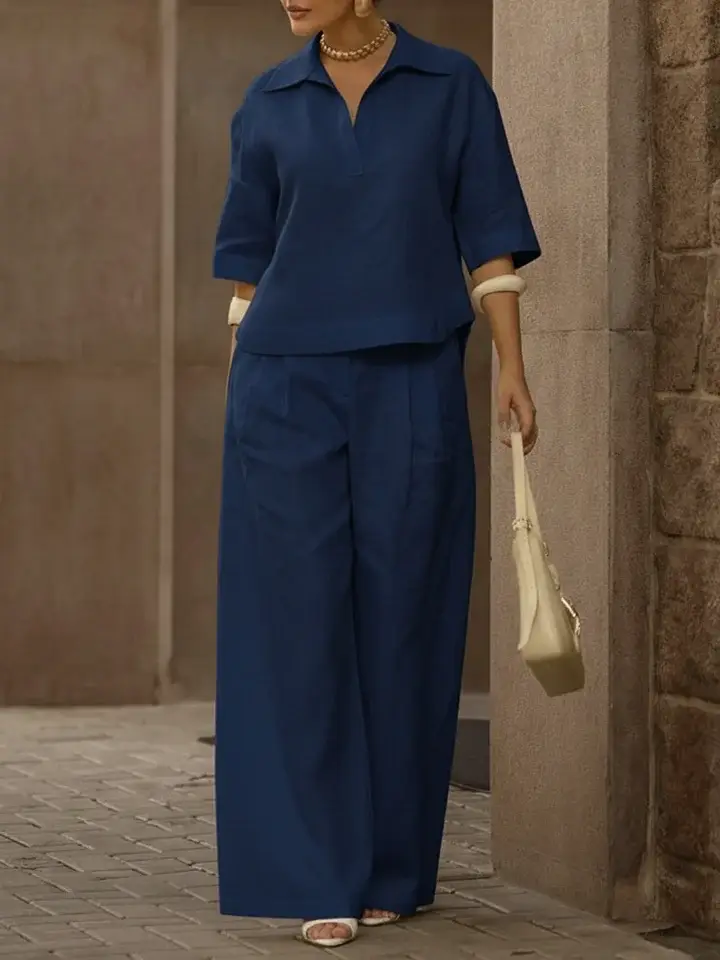 🔥Summer Arrivals🌟Women's Casual Linen And Cotton Shirt And Wide-leg Pants Two-piece Set