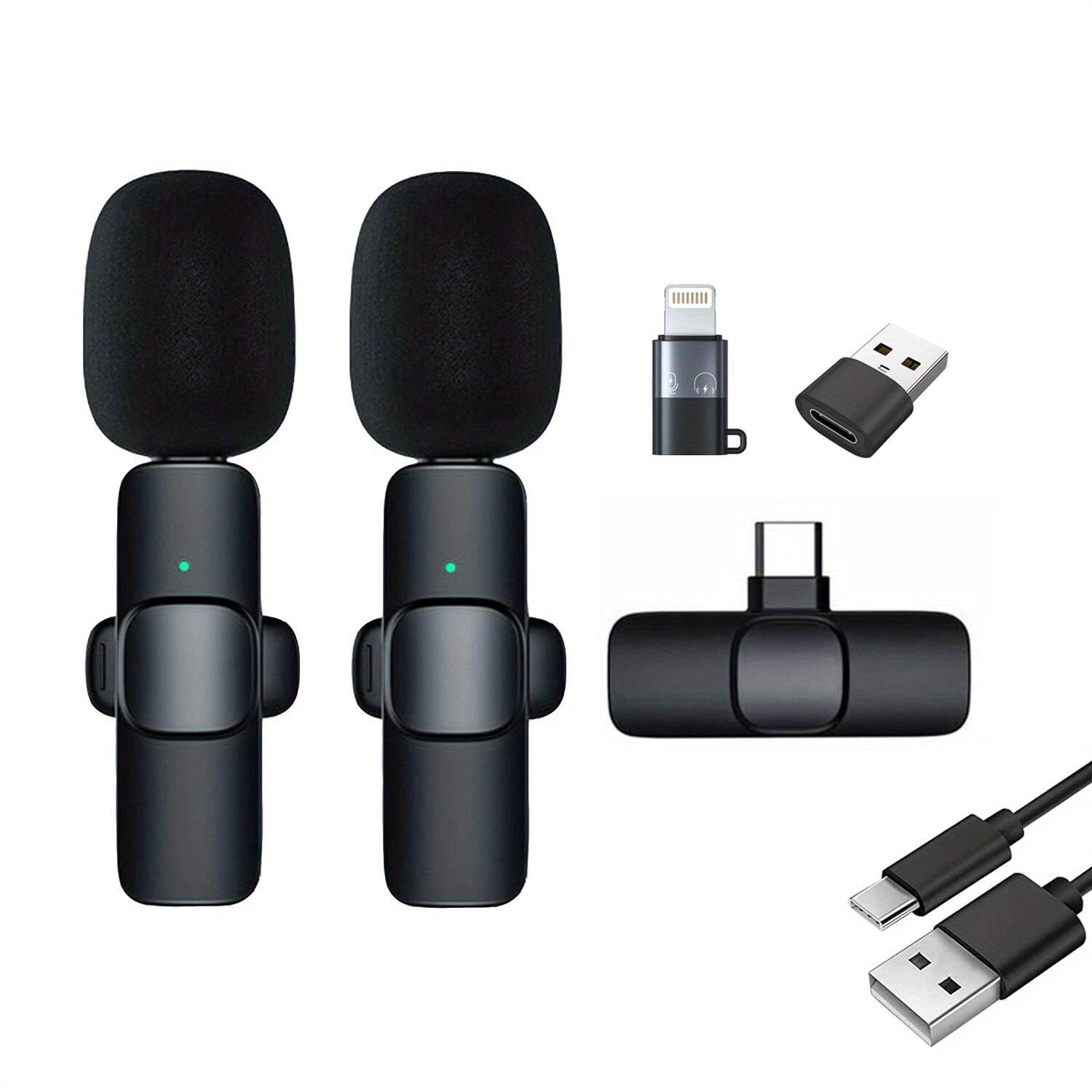 2-in-1 & 1-in-1 Professional Wireless Lavalier Microphone Plug & Play For Iphone Ipad Android USB-C Phone Laptop For USB PC Audio Video Recording Microphone For  Interviews / Vlog Live Podcast / Suitable For Holiday Gifts For Men/women/friends