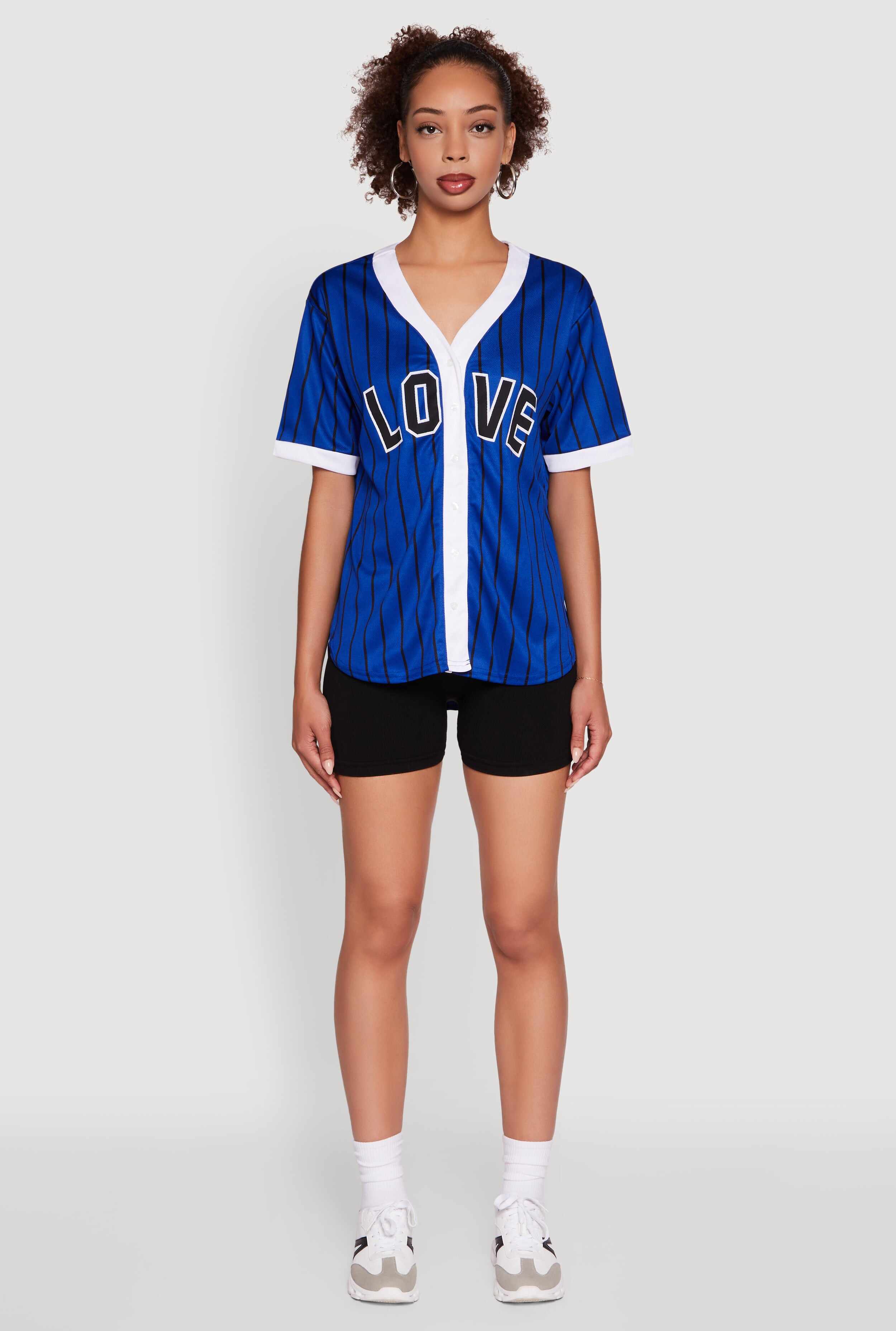 Trendy Striped Love Graphic Baseball Jersey