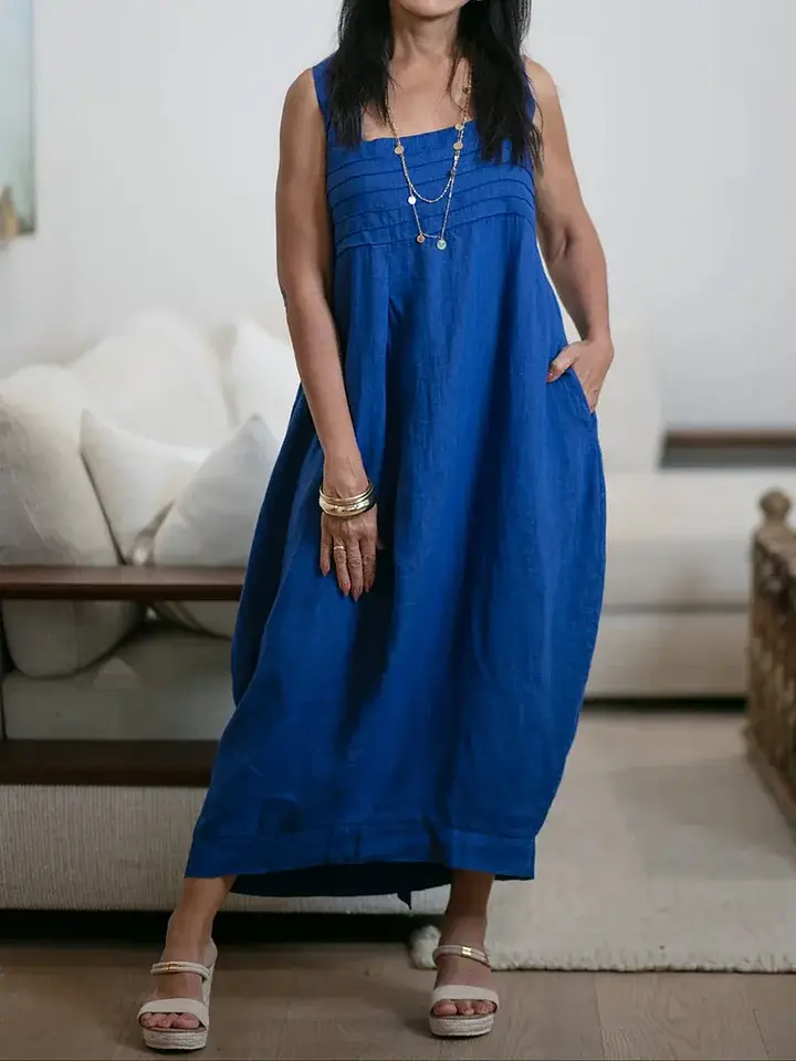 🔥Summer Arrivals🌟Women's New Spring Collection Square-neck Sleeveless Casual Loose Cotton And Linen Sundress