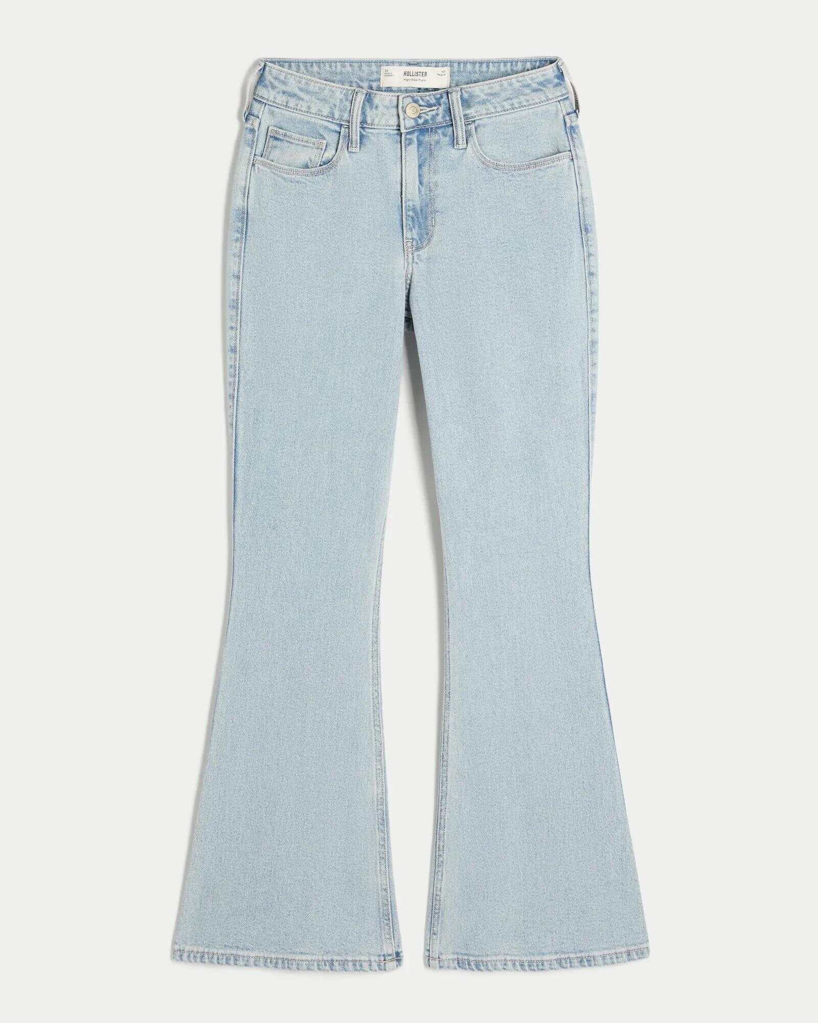 High-Rise Light Wash Heart Embroidered Flare Jeans