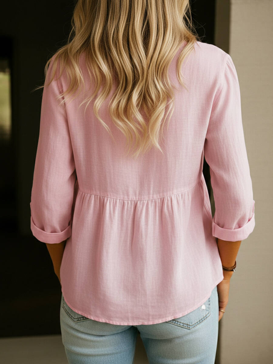🔥Summer Arrivals🌟Women's Linen Cotton Blend Shirt - 3/4 Sleeve Crew Neck Loose Hip-Length Casual Blouse