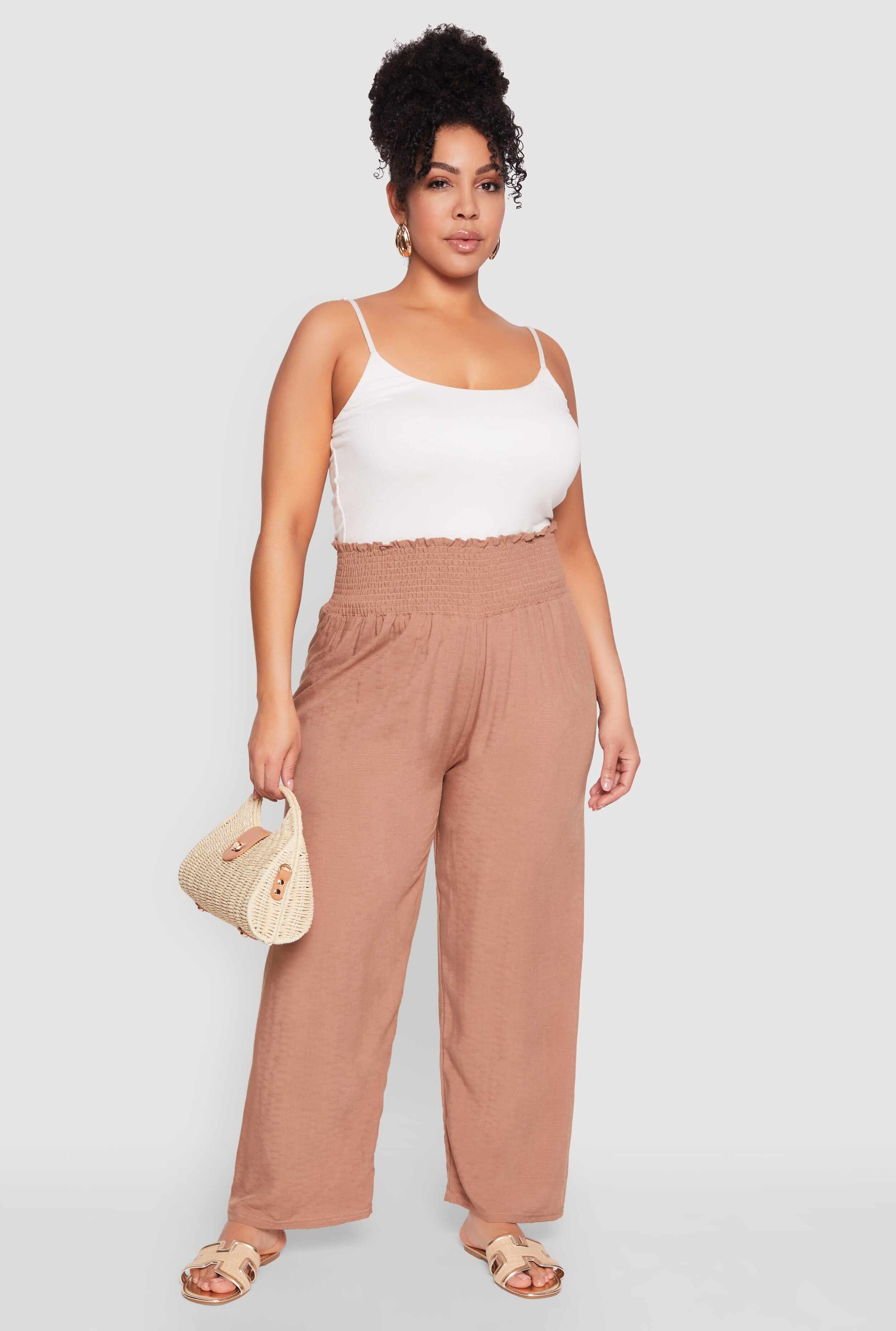 Plus Size Smocked High Waisted Pants