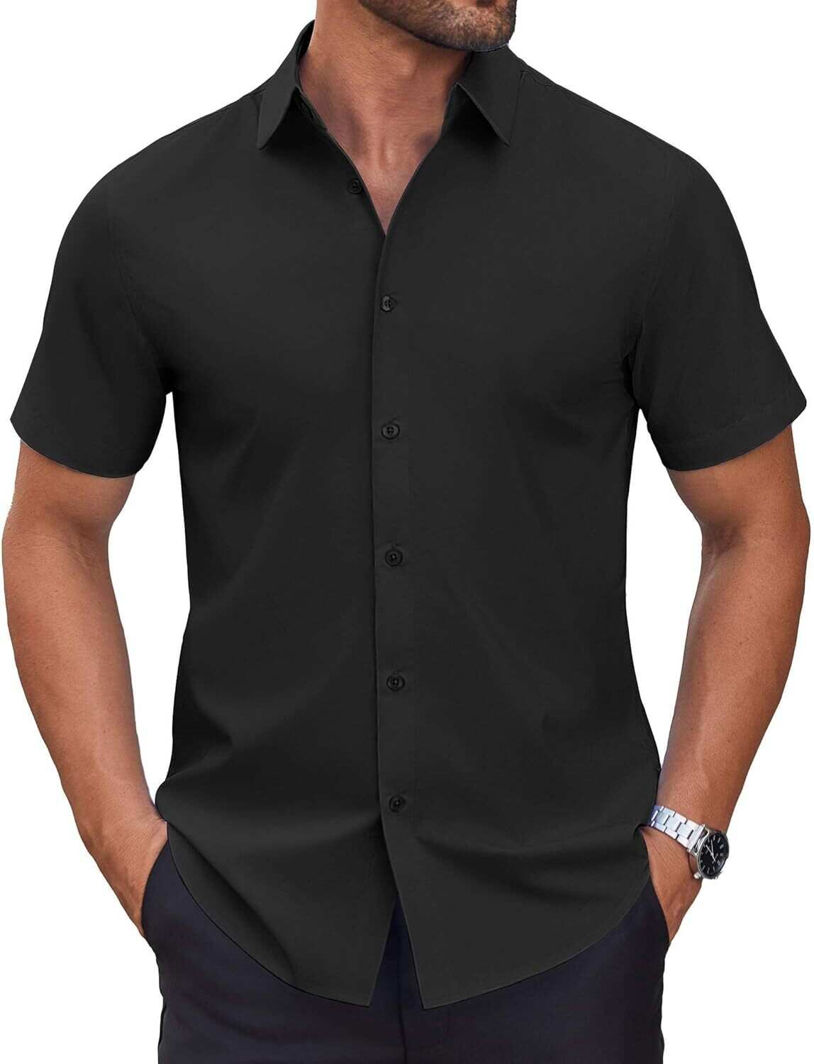 Mens Short Sleeve Dress Shirts Wrinkle Free Casual Button Down Shirts Summer Untucked Dress Shirt