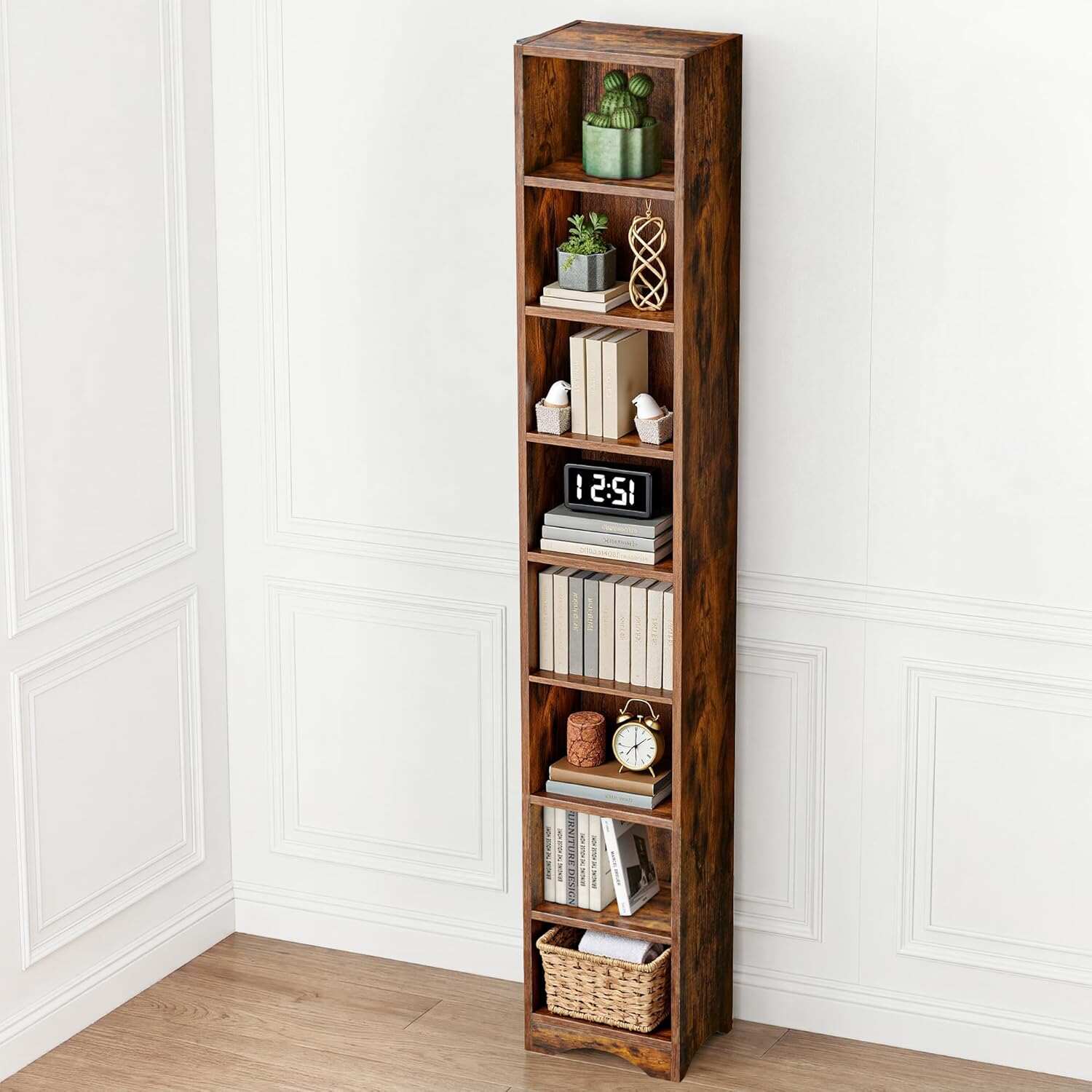 VECELO 8-Tier Tall Narrow Bookshelf