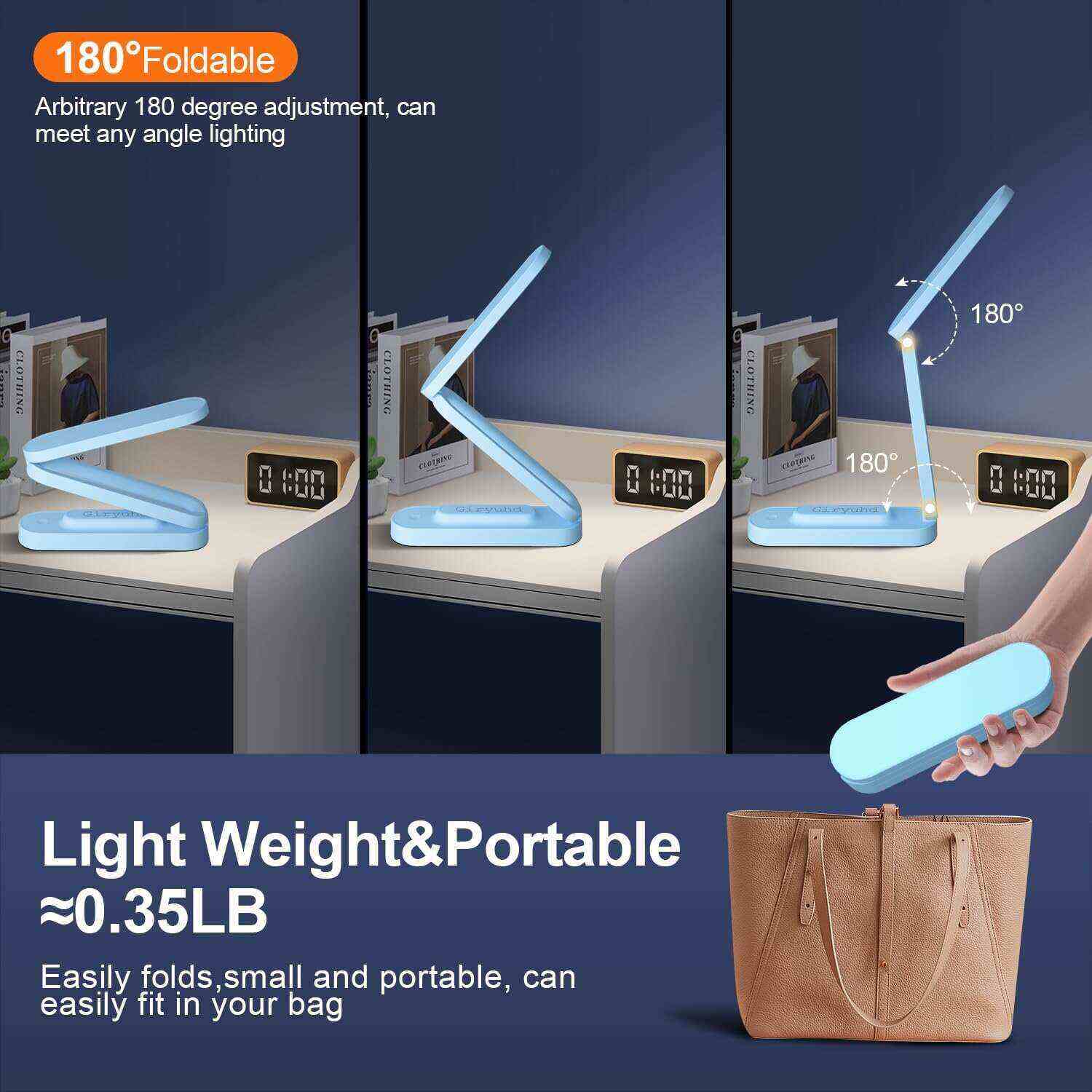 LED Desk Lamp for Office Home & Battery Operated Lamp Rechargeable Lamp Foldable & Portable Light, LED Desk Light Strip, 3 Brightness Dimmable Small Desk Lamp Wireless Reading Lamp
