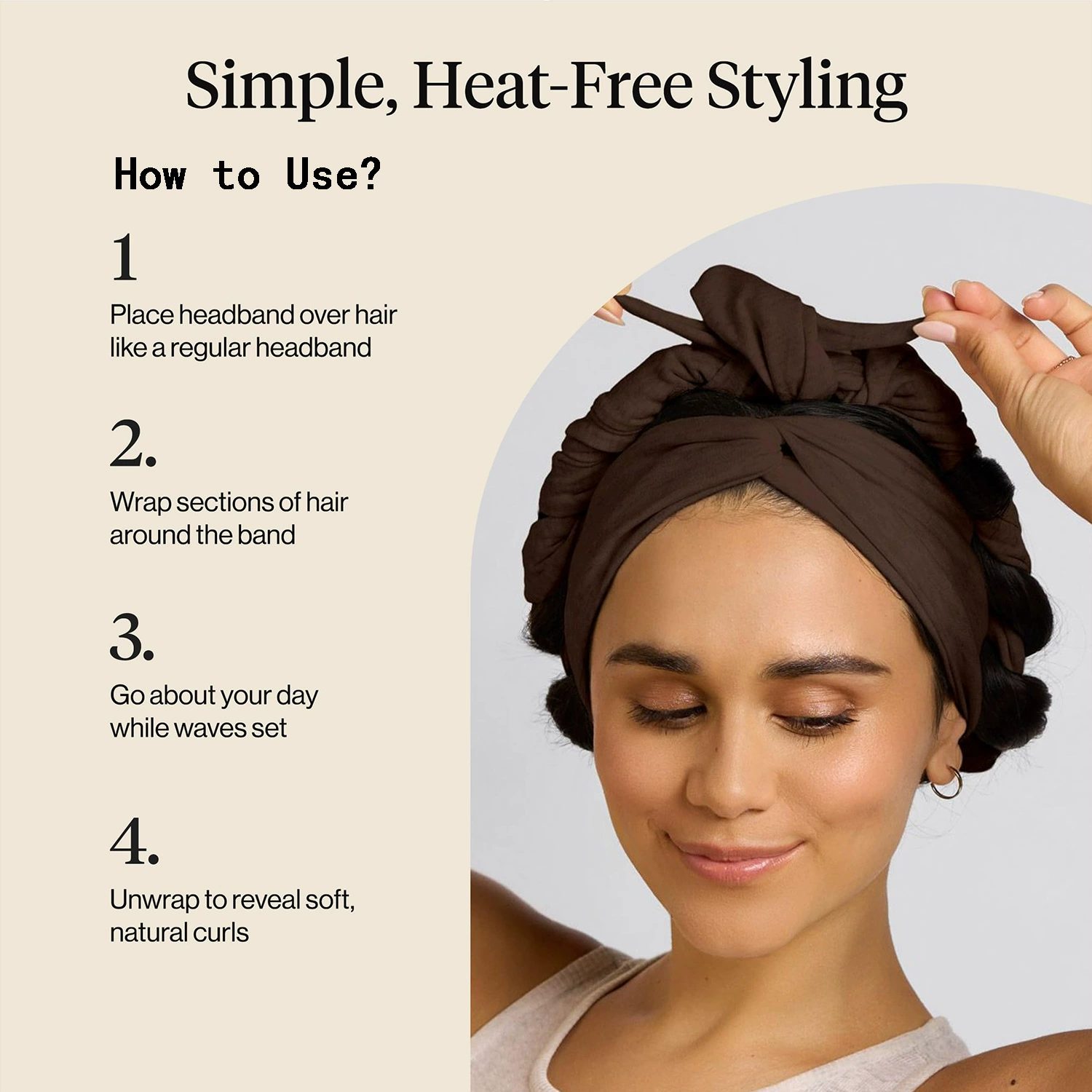 Active Curling Headband - Tasty Non Heat Curler, Suitable for Soft Waves and Curling