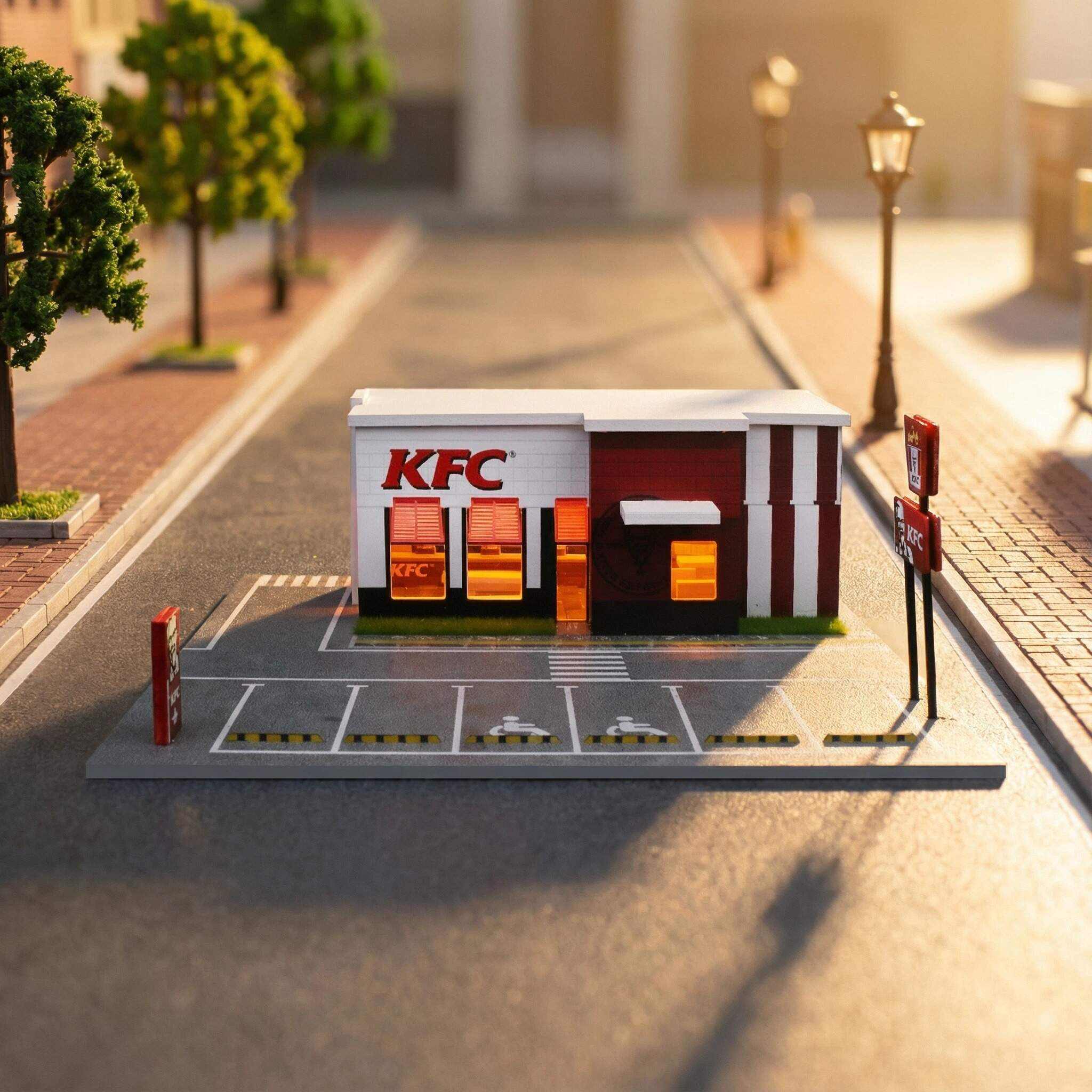 1:64 Scale Fast Food Restaurant Diorama Display Case – Urban Street Scene for Diecast Cars